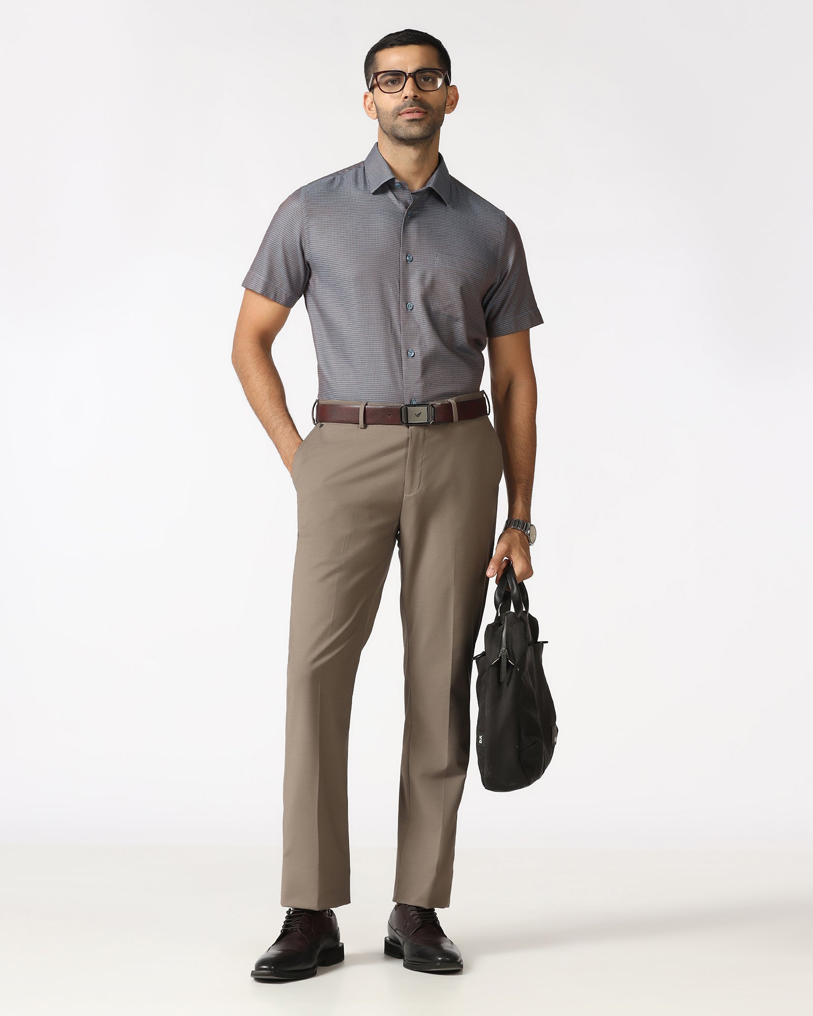 Blue Half Sleeve Textured Shirt - Recite