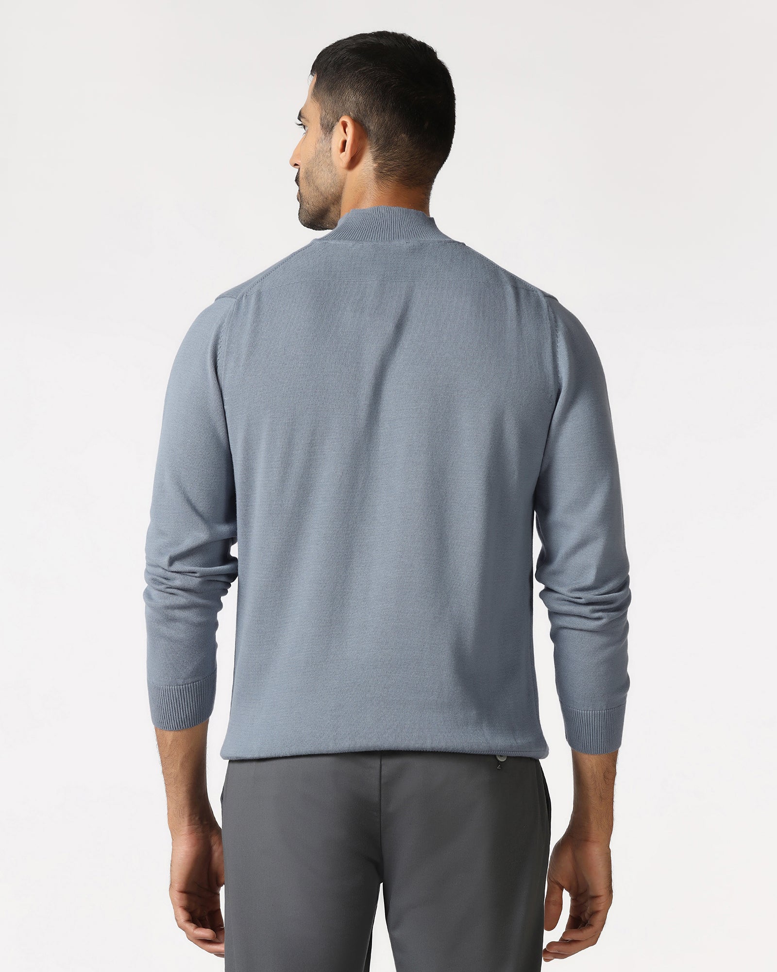 Blue High Neck Solid Sweatshirt - Papa