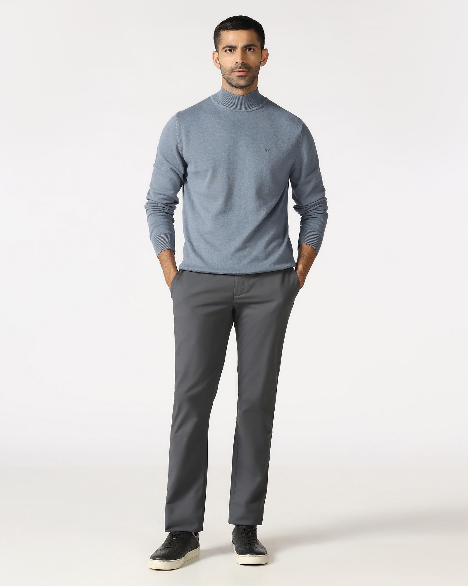 Blue High Neck Solid Sweatshirt - Papa