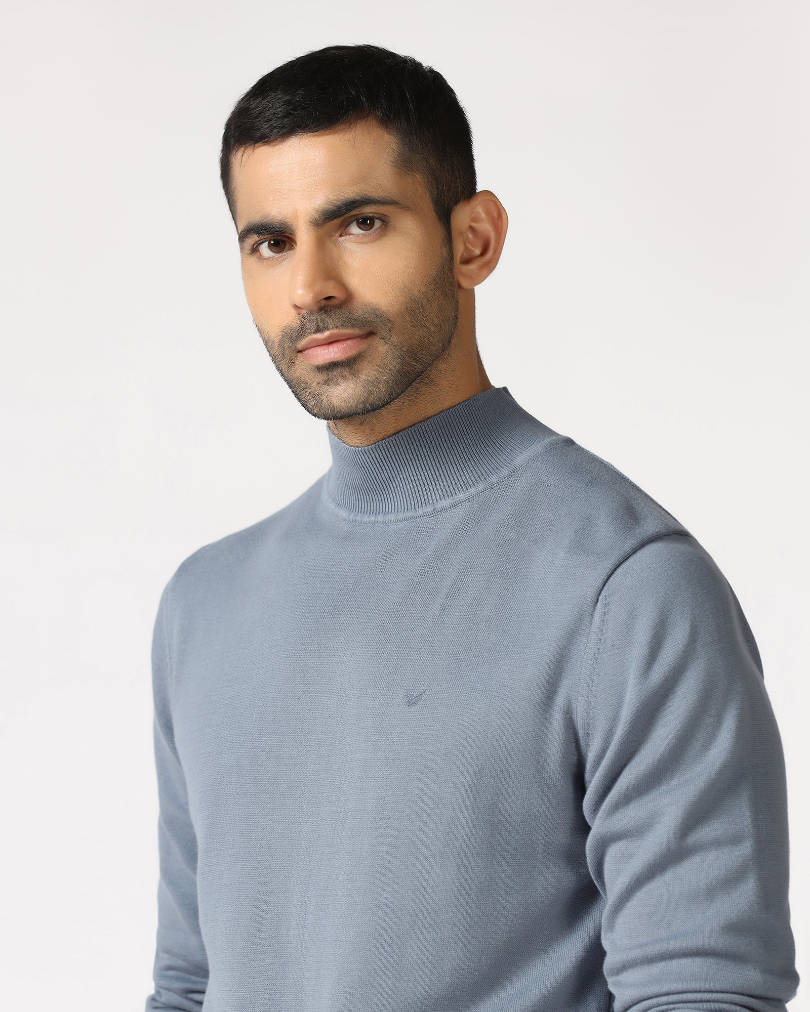 Blue High Neck Solid Sweatshirt - Papa