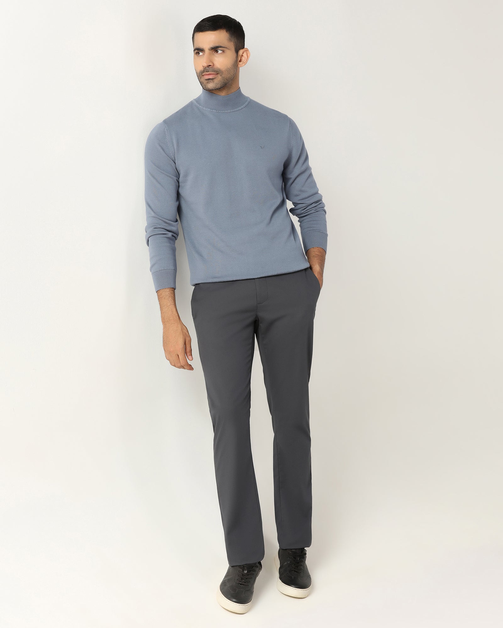 Blue High Neck Solid Sweatshirt - Papa