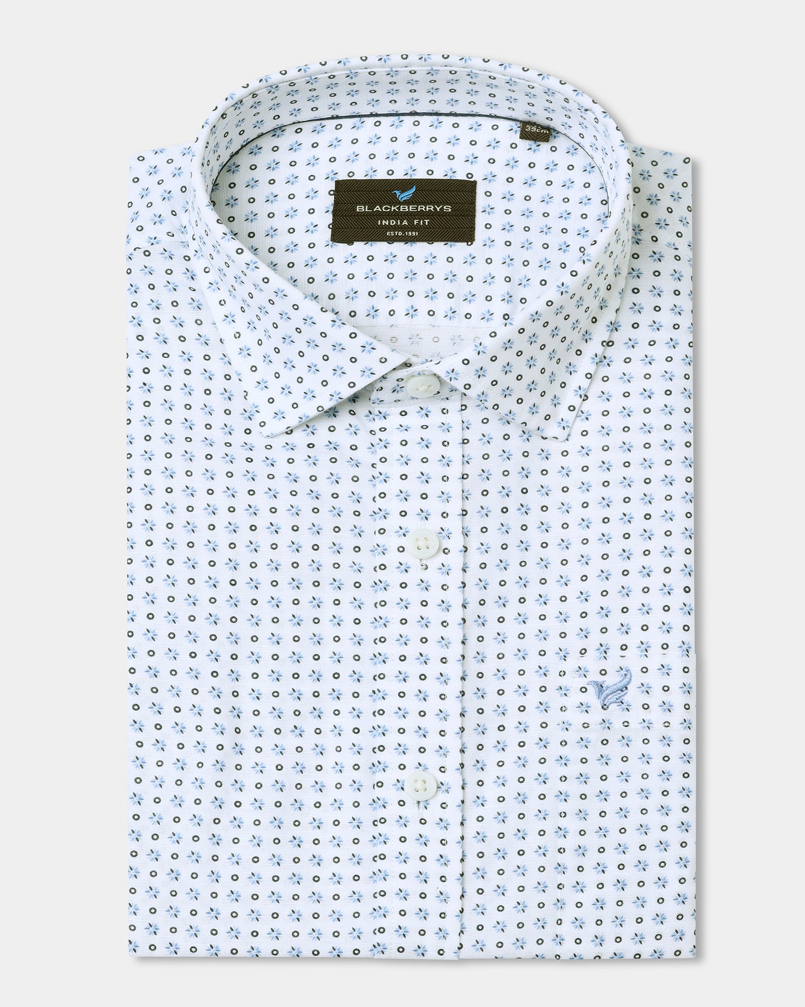 Blue Half Sleeve Linen Printed Shirt - Rogel