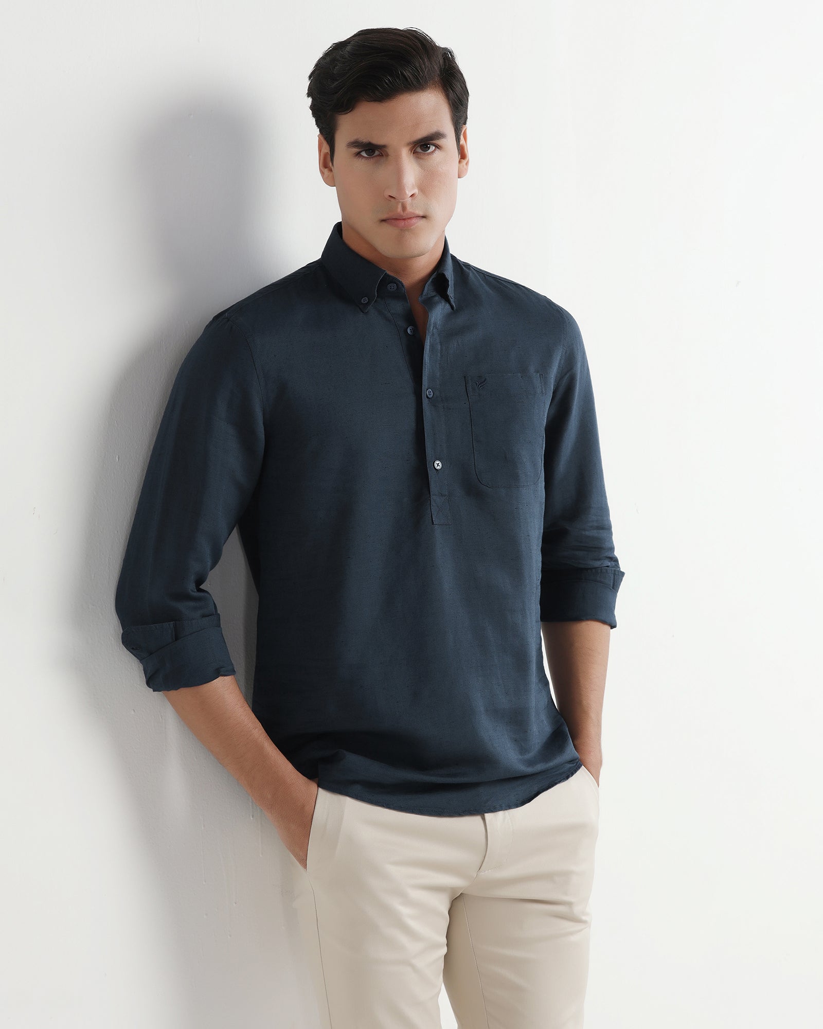 Blue Linen Solid Shirt - Joster