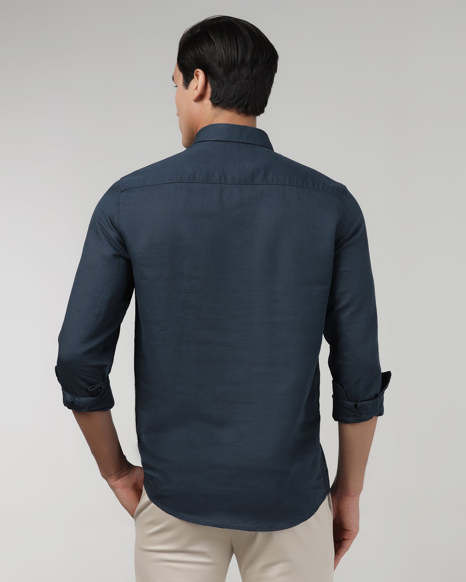 Blue Linen Solid Shirt - Joster
