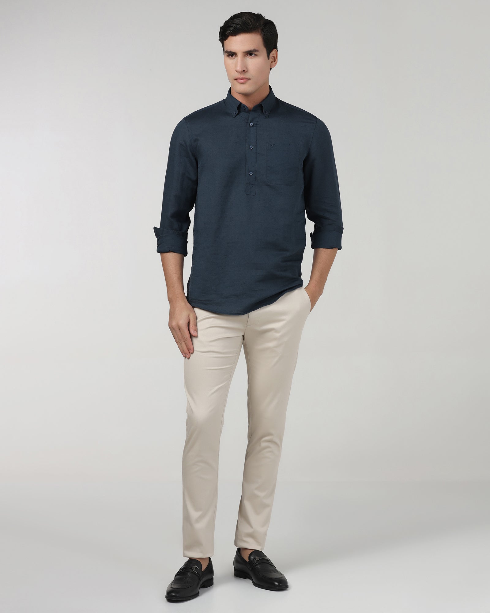 Blue Linen Solid Shirt - Joster