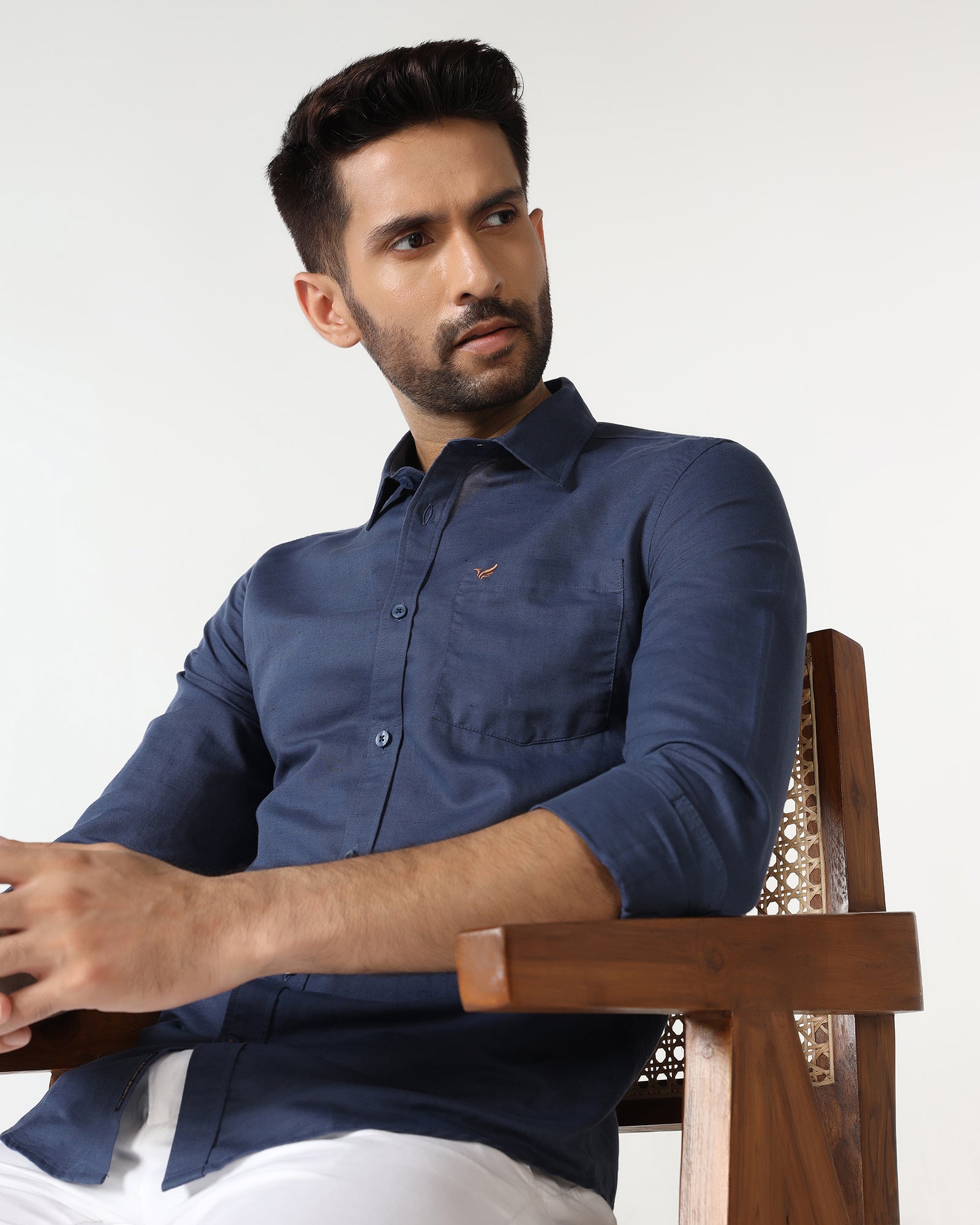 Blue Linen Solid Shirt - Salmon