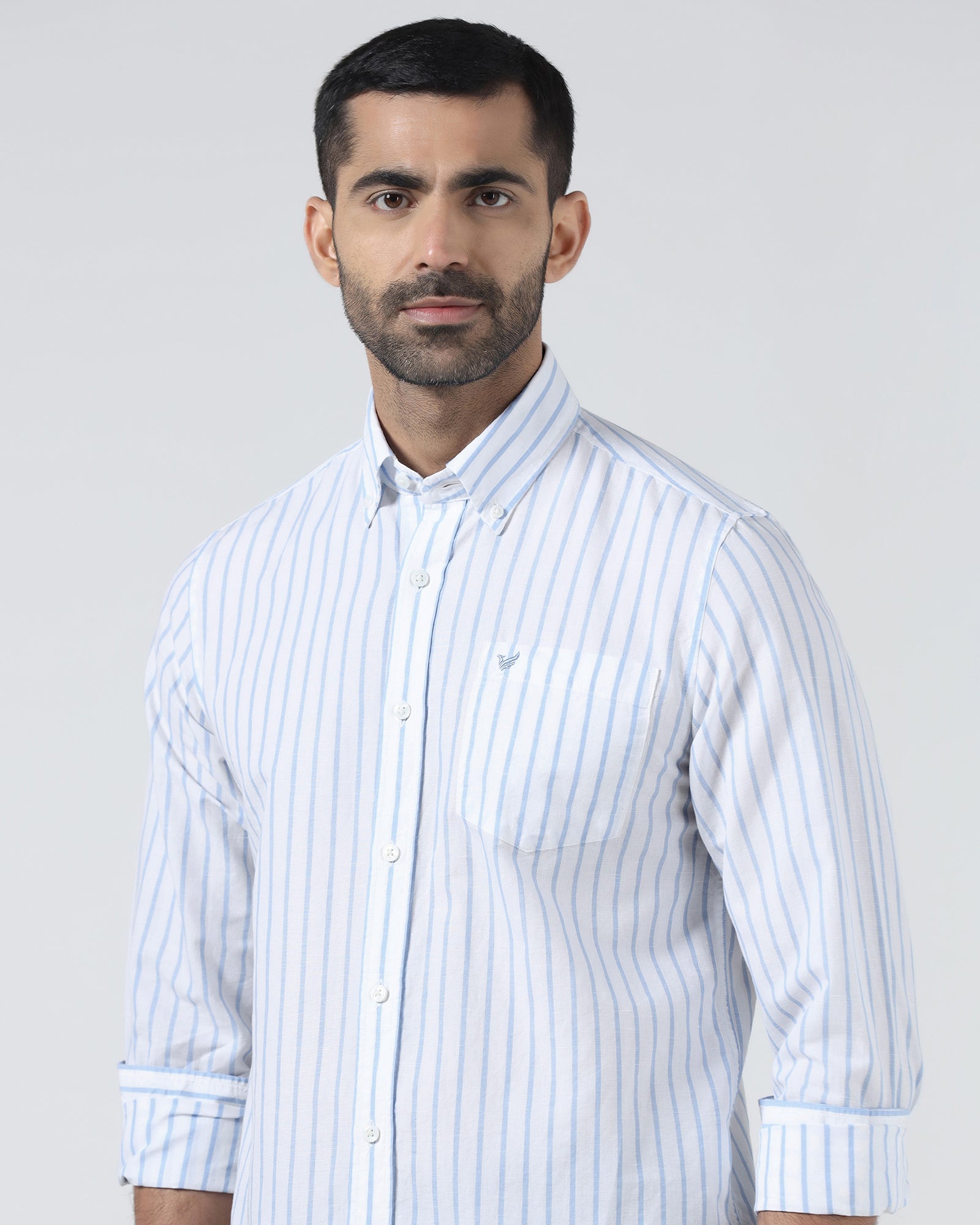 Blue Linen Stripe Shirt - Marzel