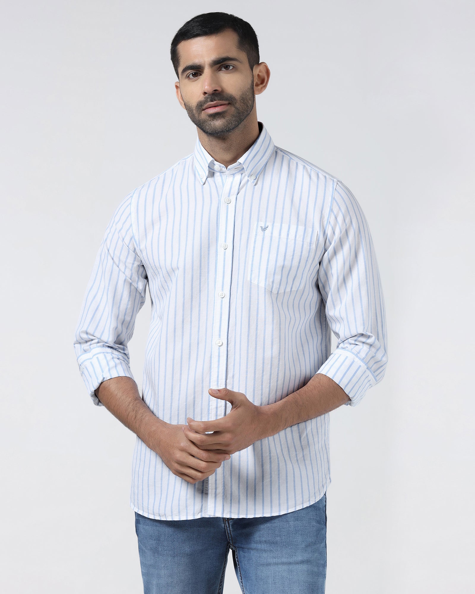 Blue Linen Stripe Shirt - Marzel