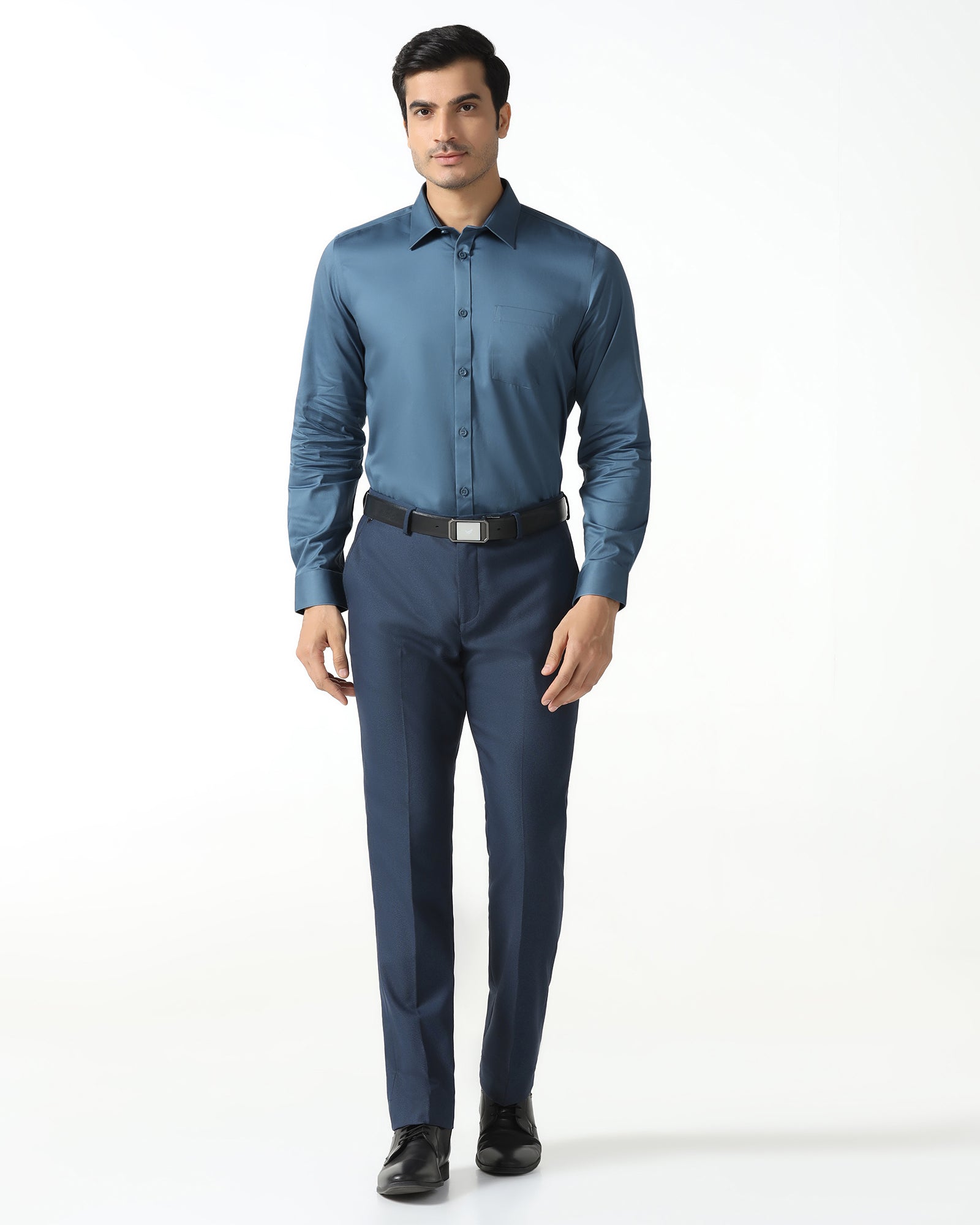 Blue Non Iron Solid Shirt - Liviya