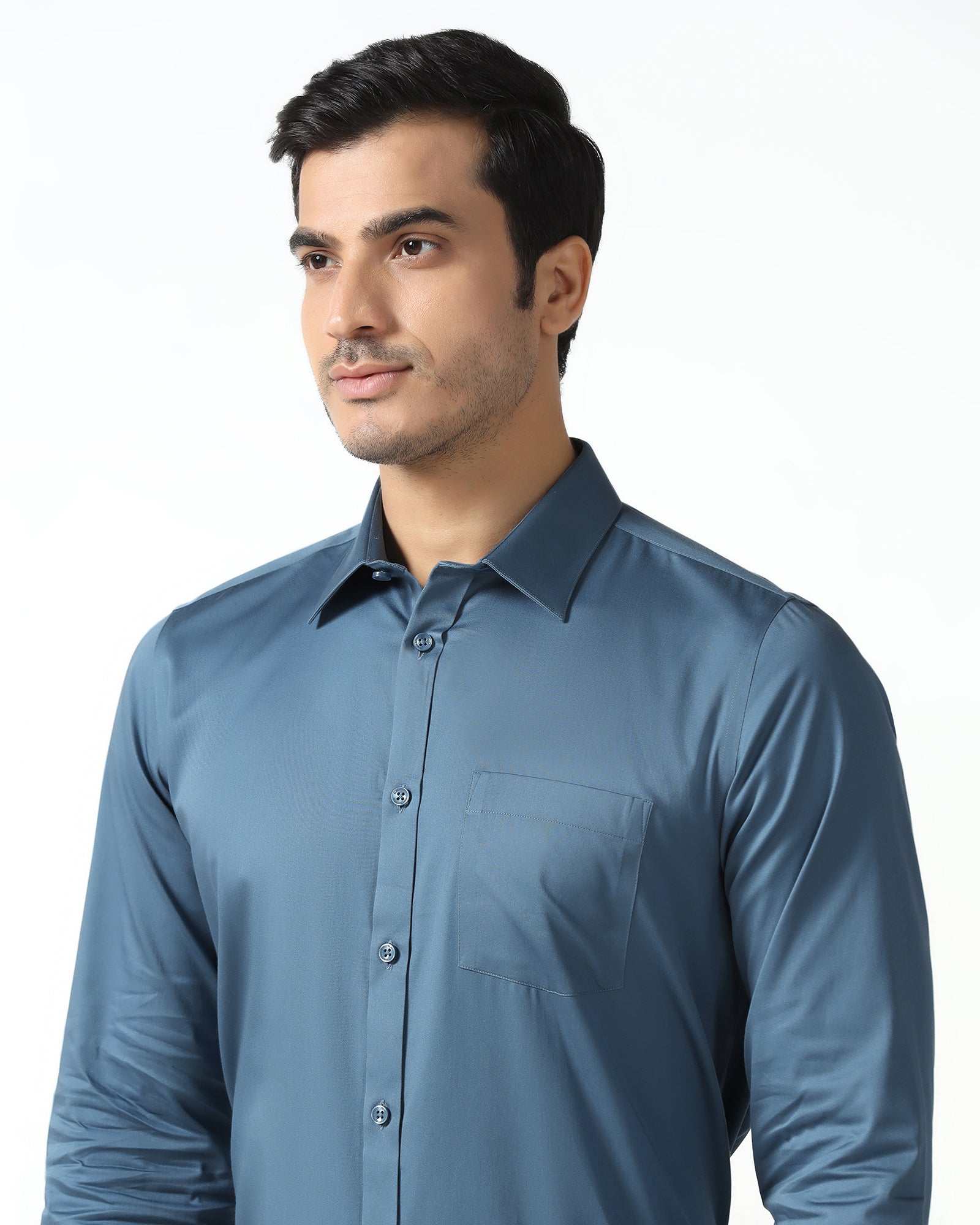 Blue Non Iron Solid Shirt - Liviya