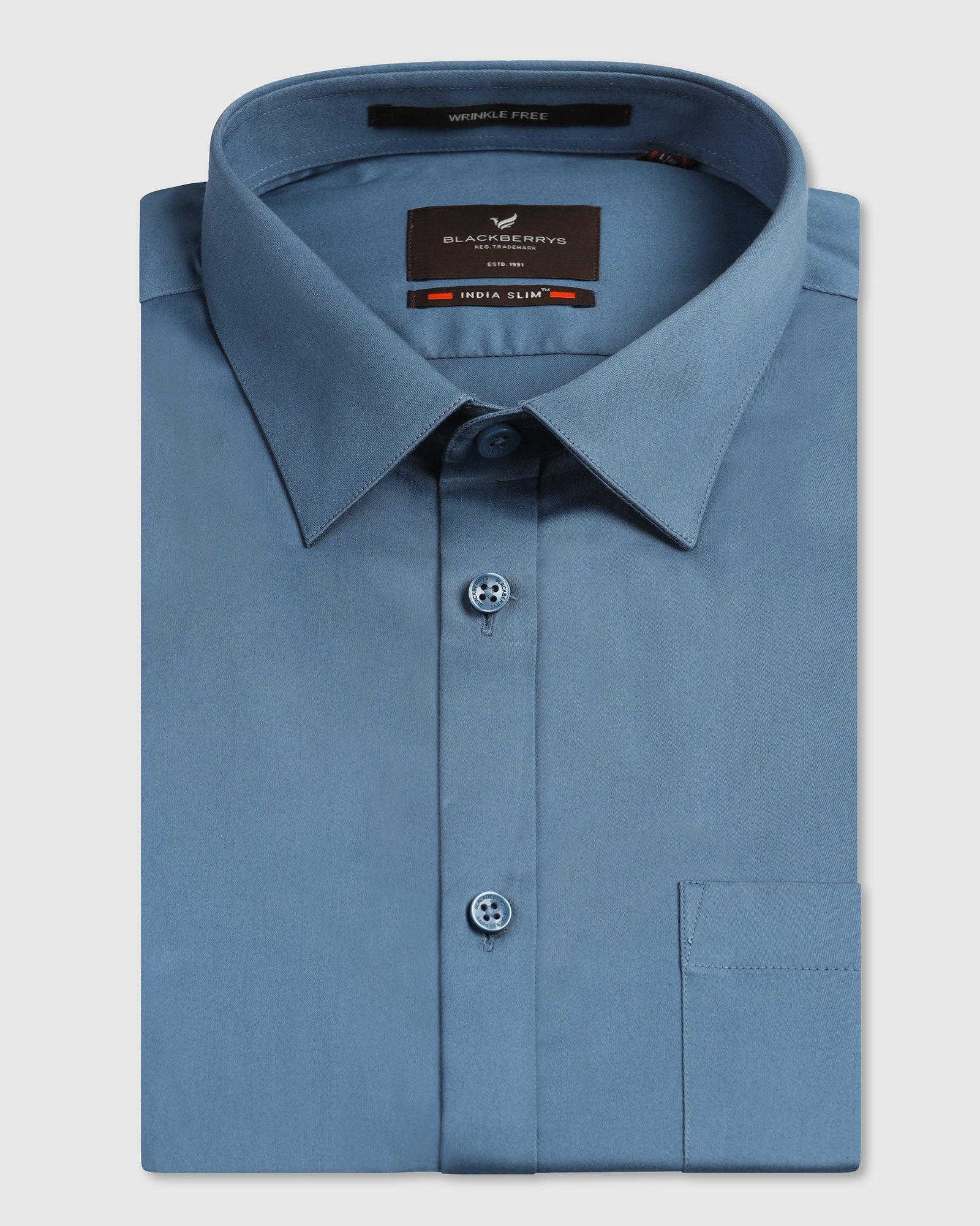 Blue Non Iron Solid Shirt - Liviya