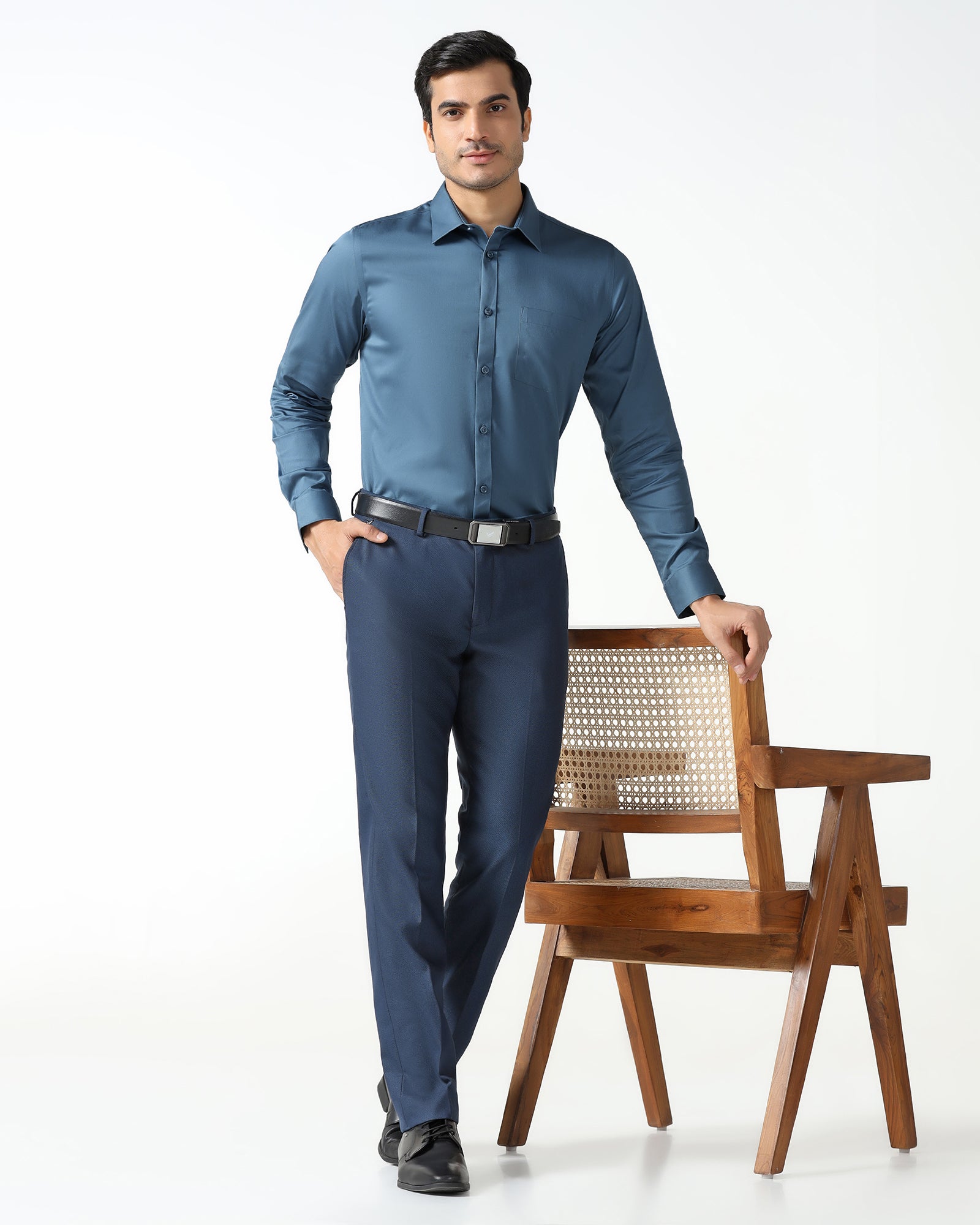 Blue Non Iron Solid Shirt - Liviya