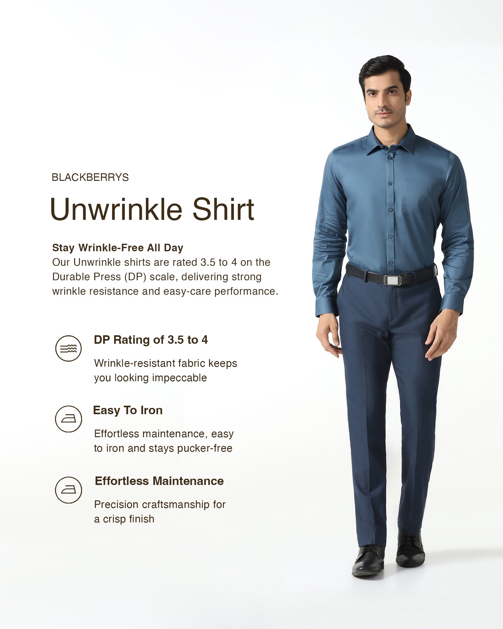 Blue Non Iron Solid Shirt - Liviya