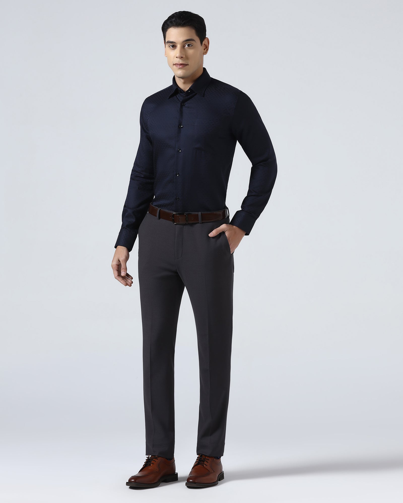 Blue Non Iron Textured Shirt - Elodie