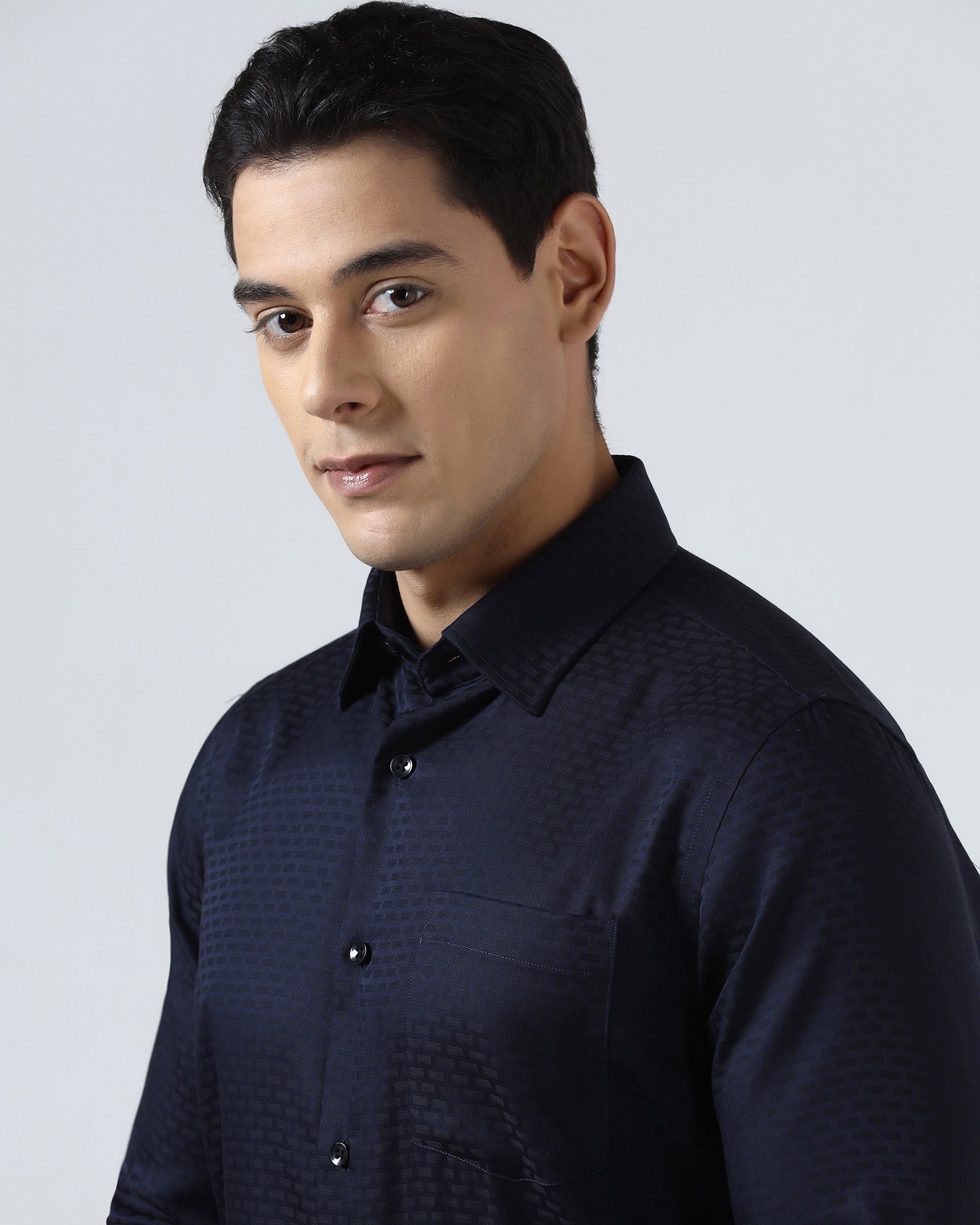 Blue Non Iron Textured Shirt - Elodie