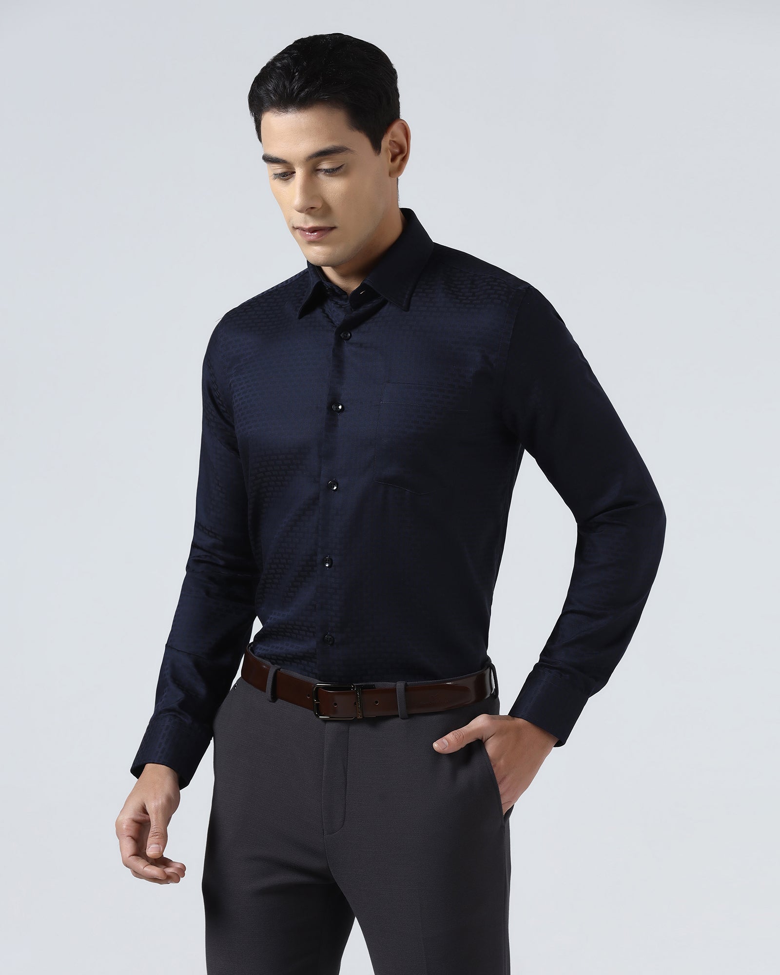 Blue Non Iron Textured Shirt - Elodie