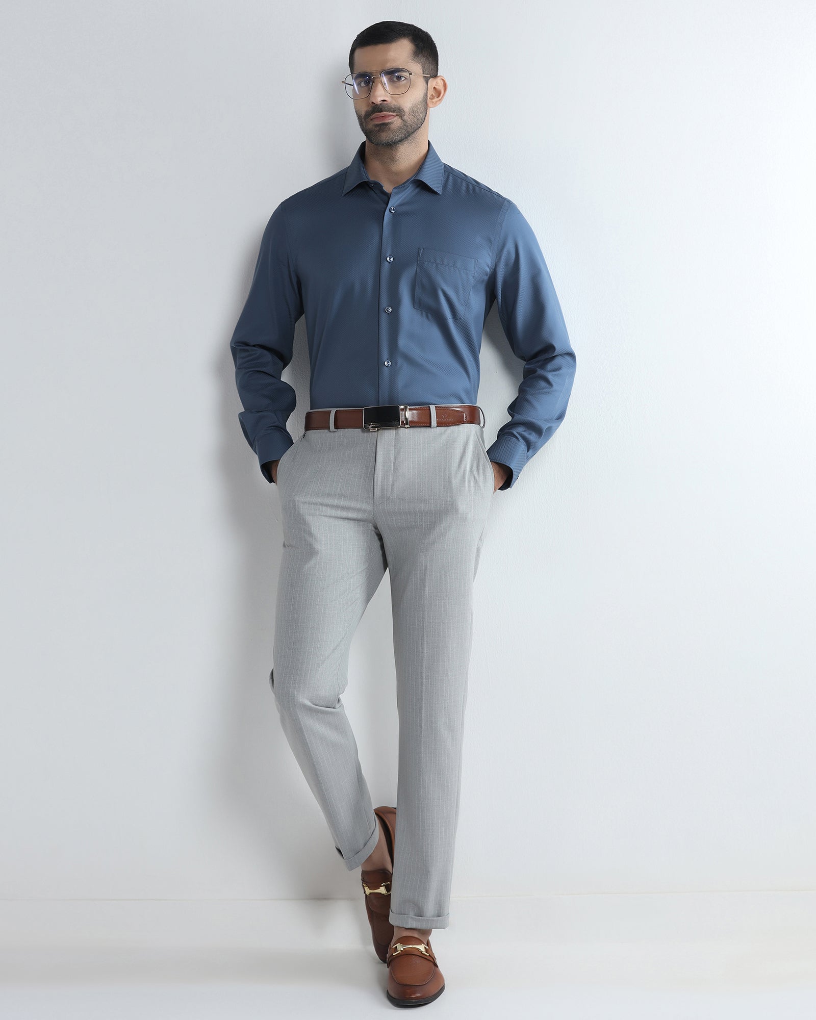 Blue Non Iron Textured Shirt - Erik