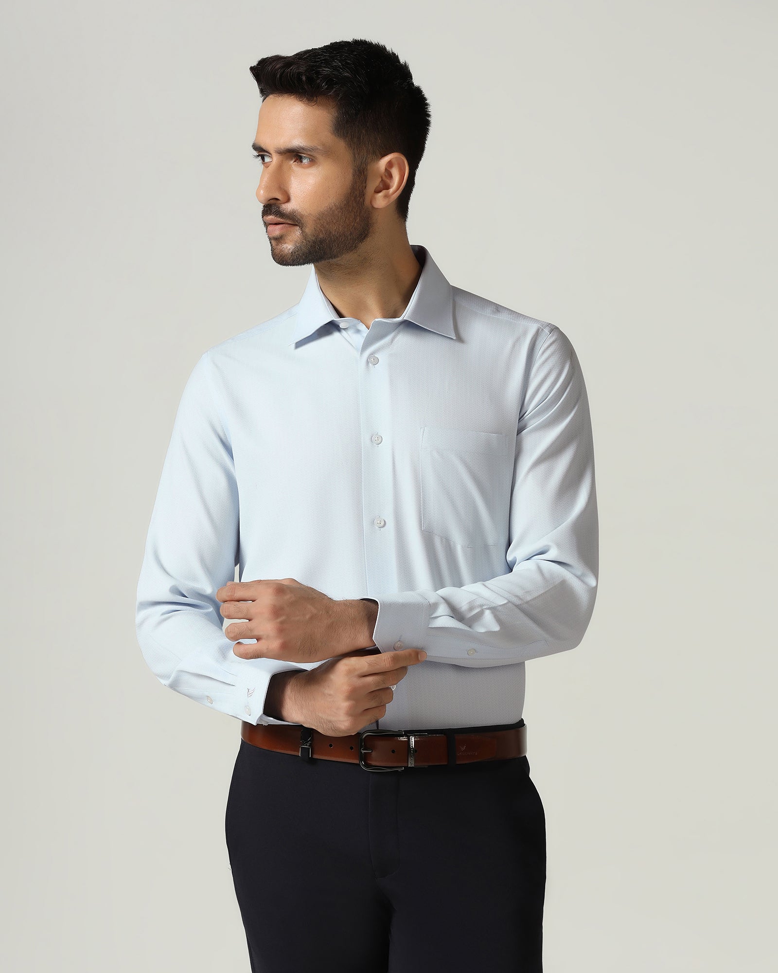 Blue Non Iron Textured Shirt - Racob