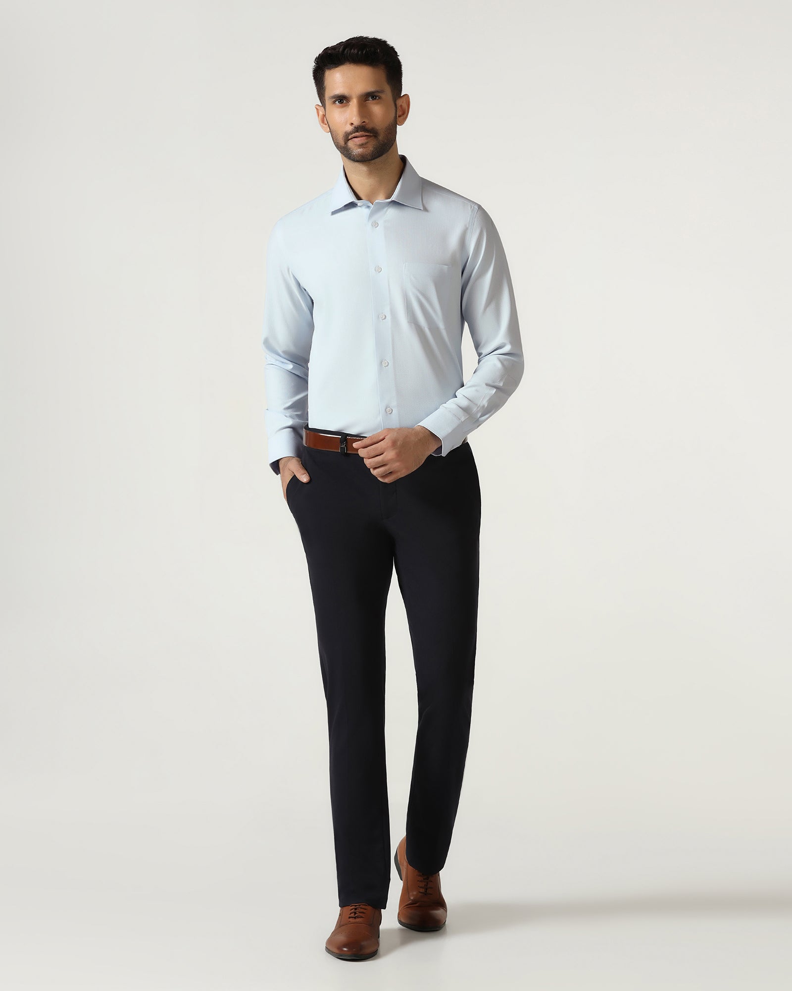 Blue Non Iron Textured Shirt - Racob