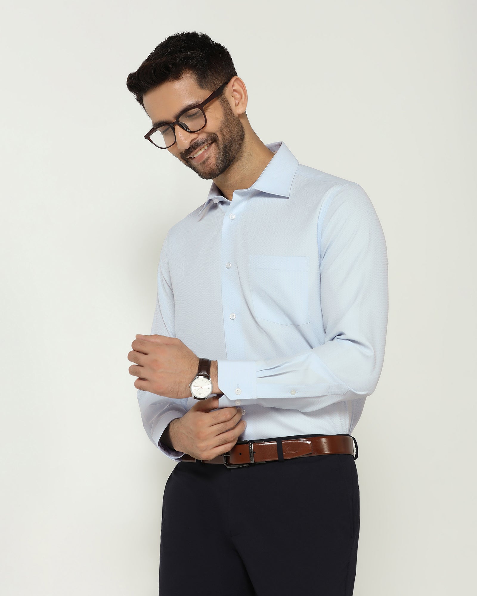 Blue Non Iron Textured Shirt - Racob