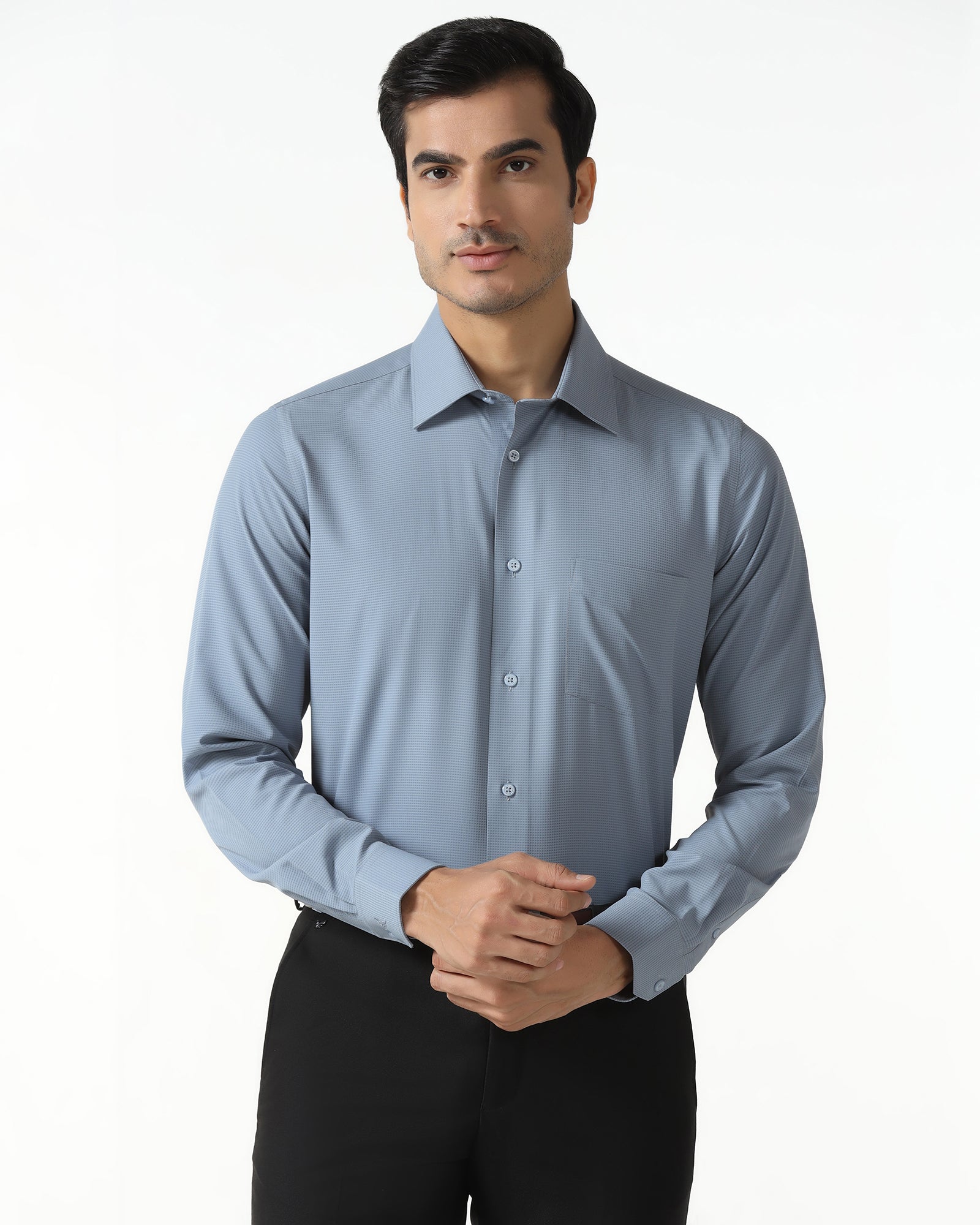 Blue Non Iron Textured Shirt - Relay
