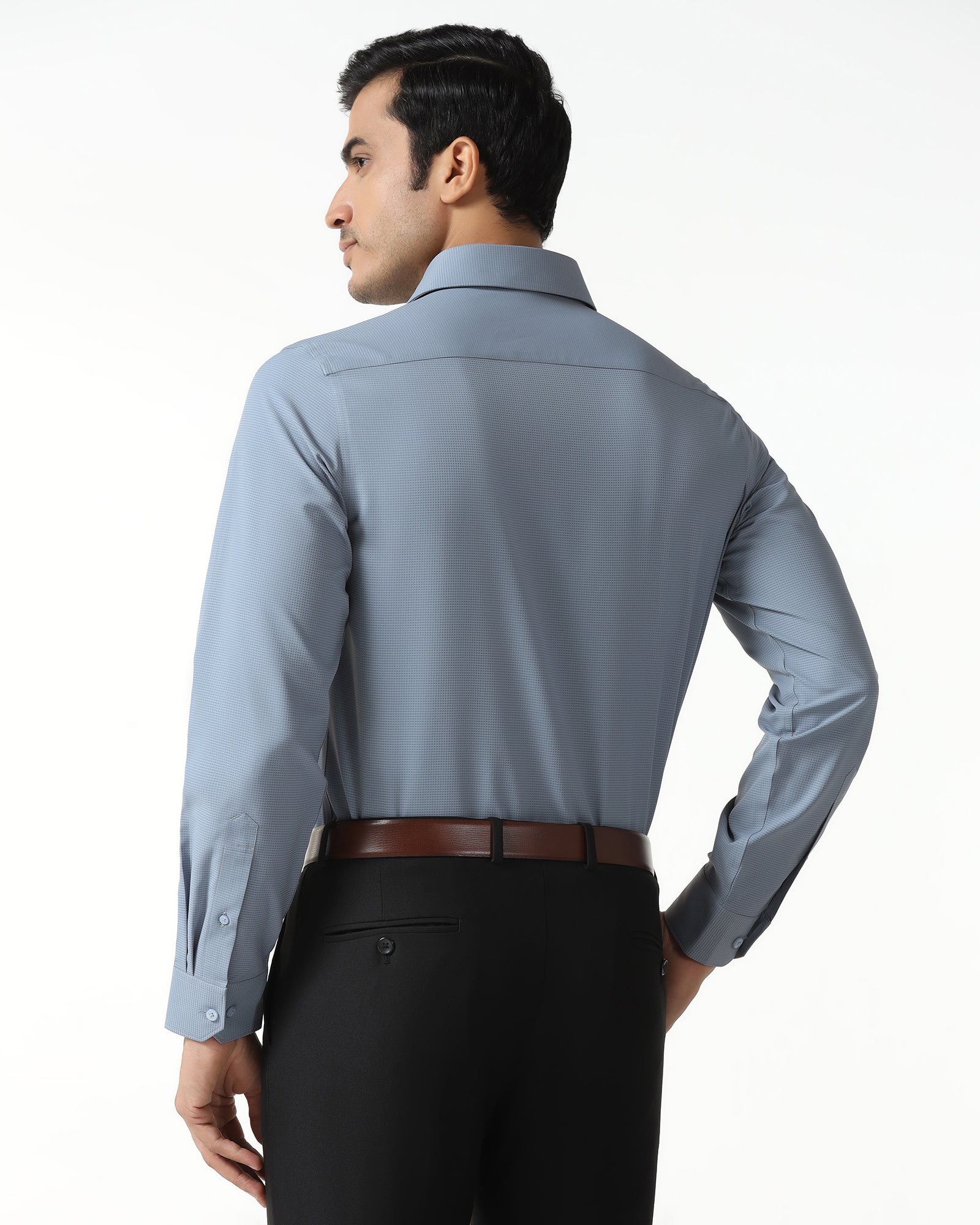 Blue Non Iron Textured Shirt - Relay