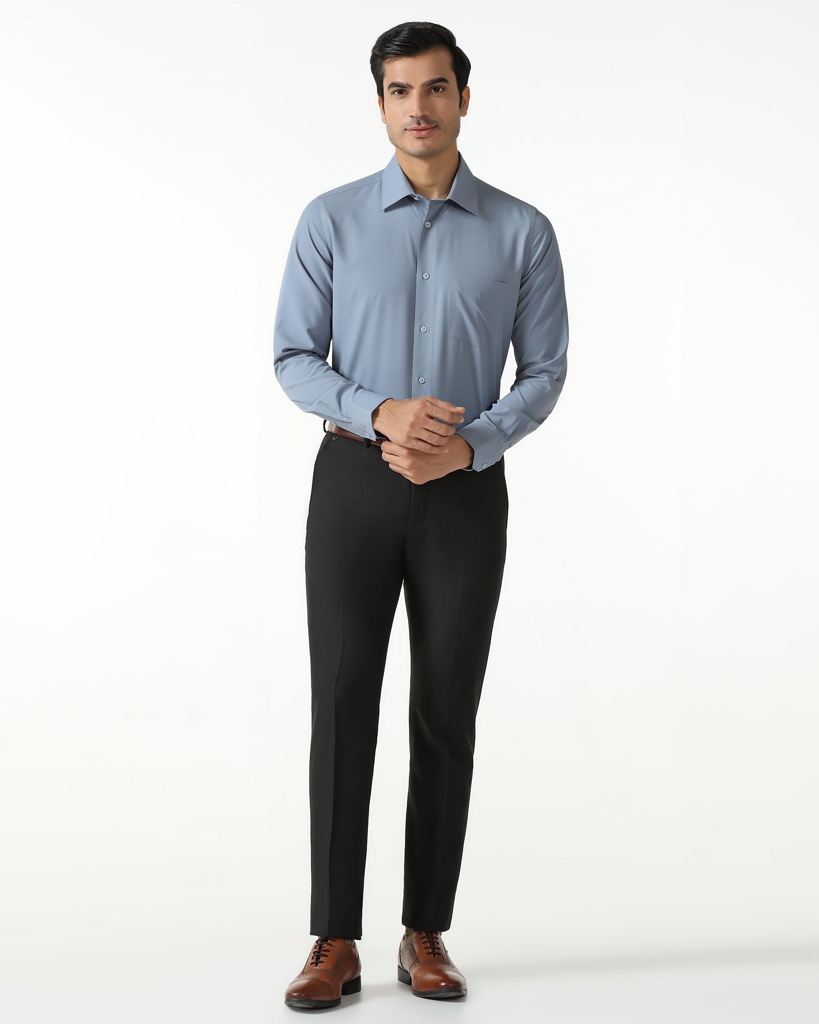 Blue Non Iron Textured Shirt - Relay