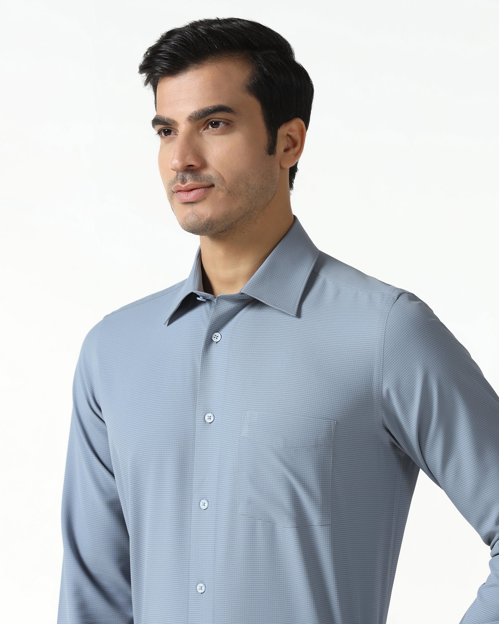 Blue Non Iron Textured Shirt - Relay