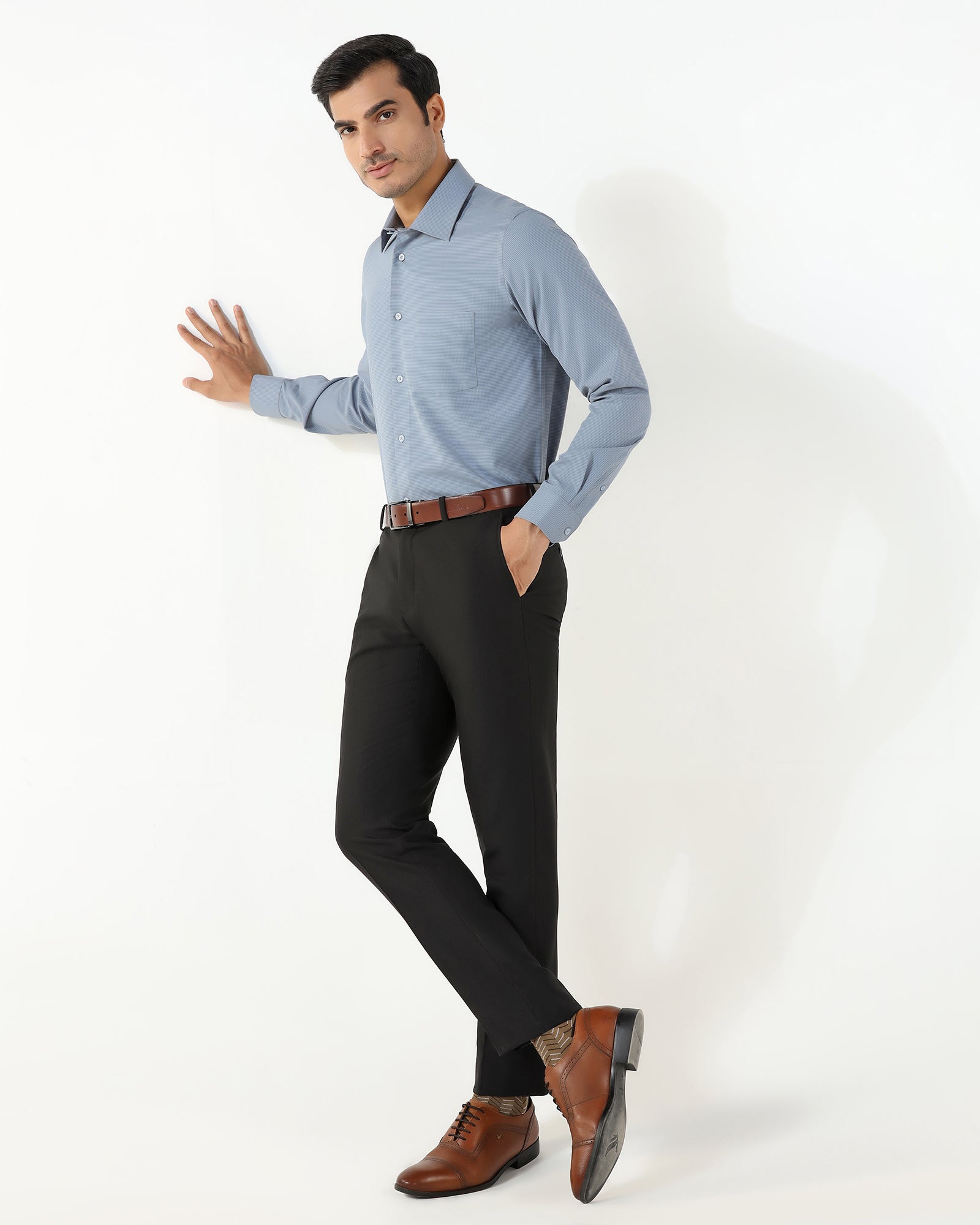 Blue Non Iron Textured Shirt - Relay