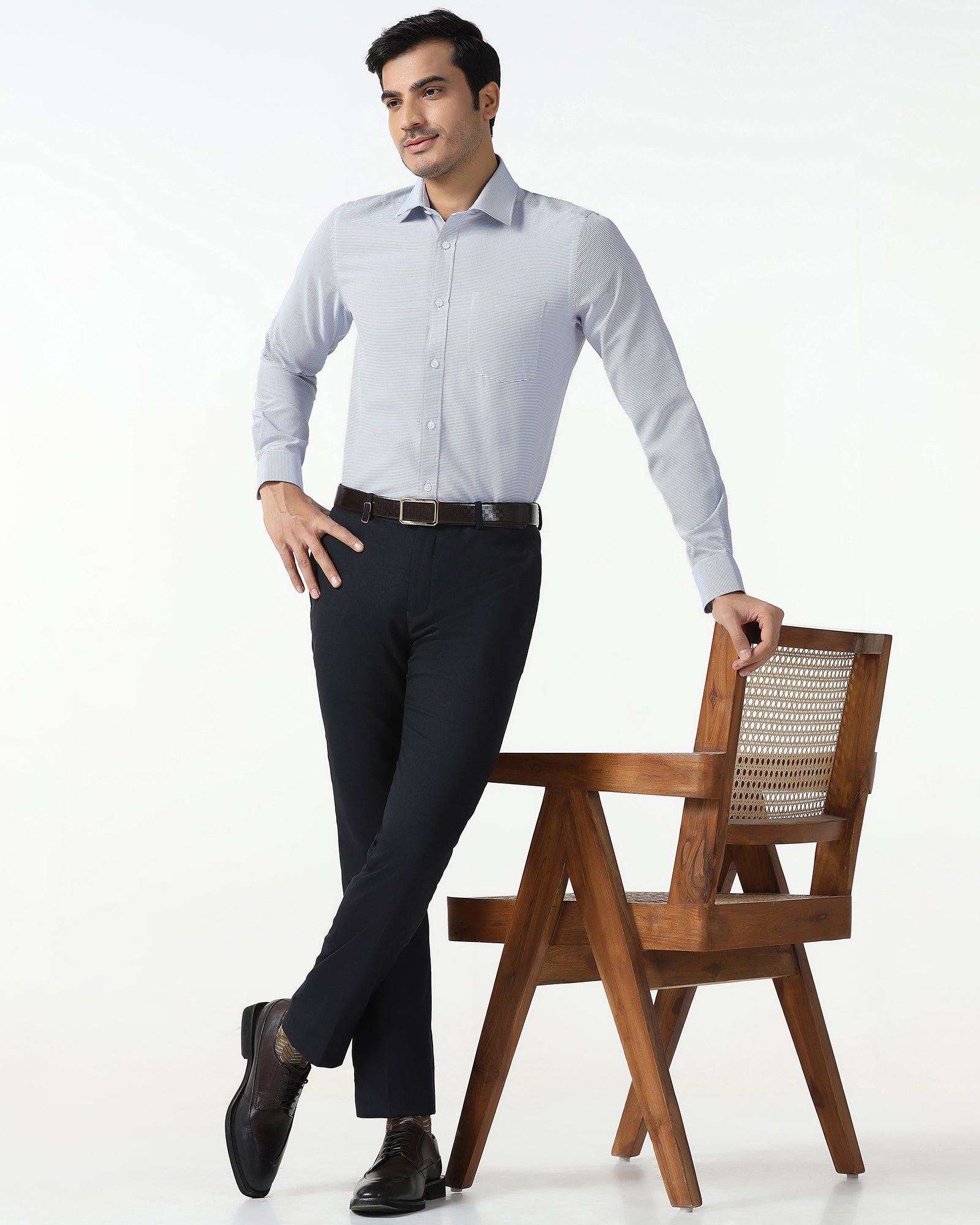 Blue Non Iron Textured Shirt - Rise