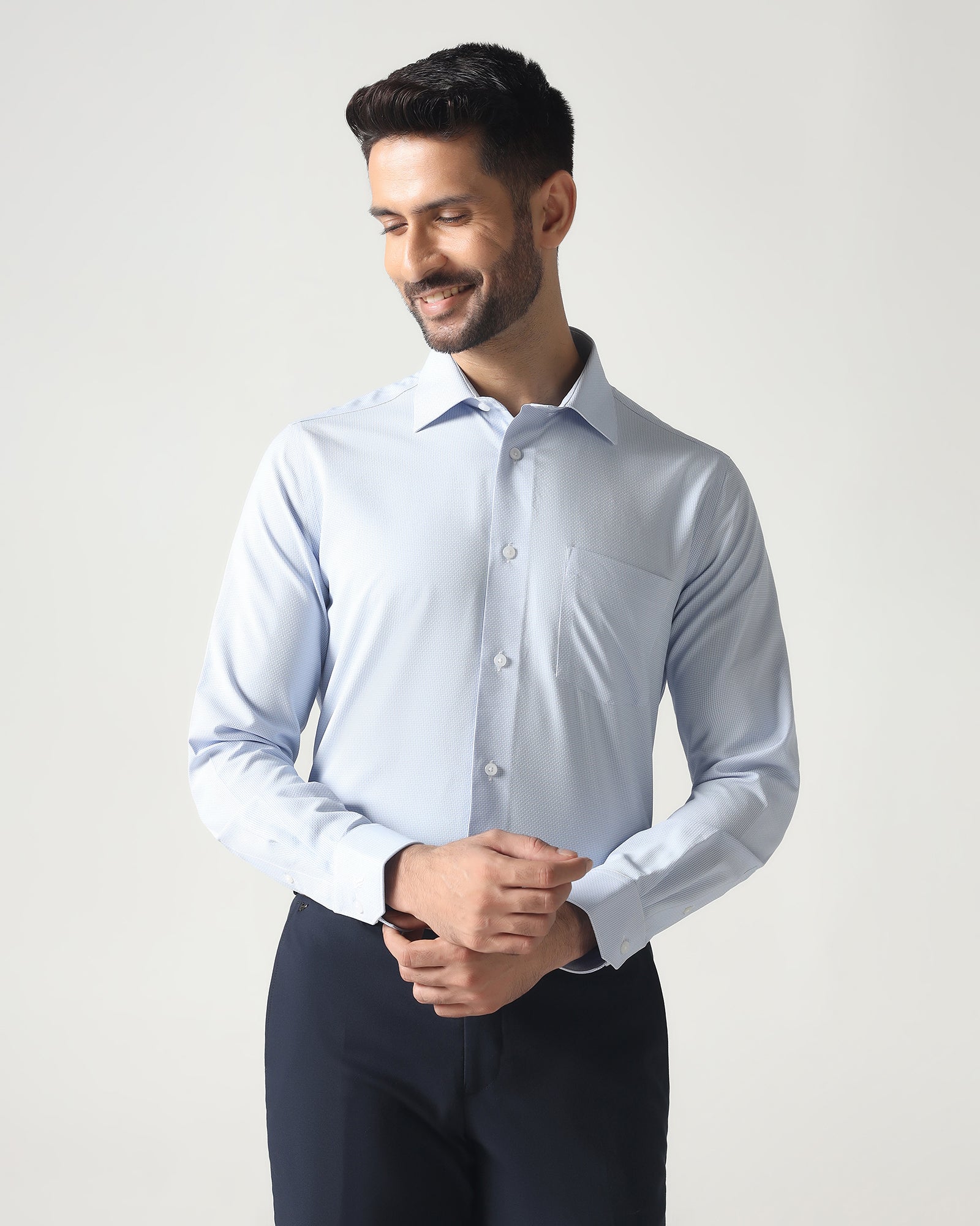 Blue Non Iron Textured Shirt - Russel