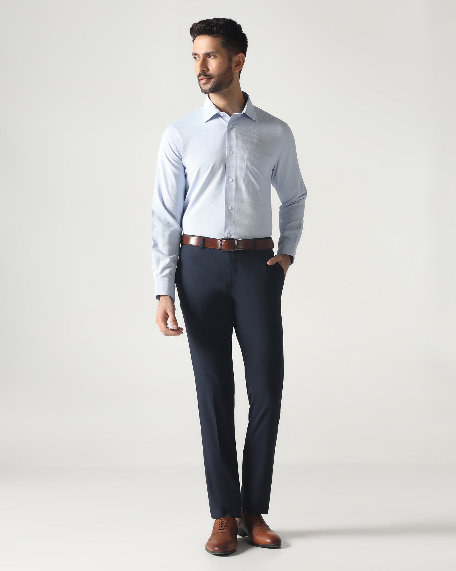 Blue Non Iron Textured Shirt - Russel