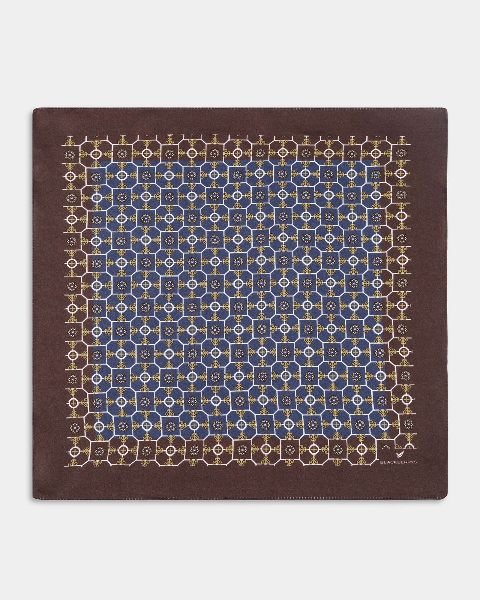 Blue Printed 100% Silk Pocket Square - Acorn