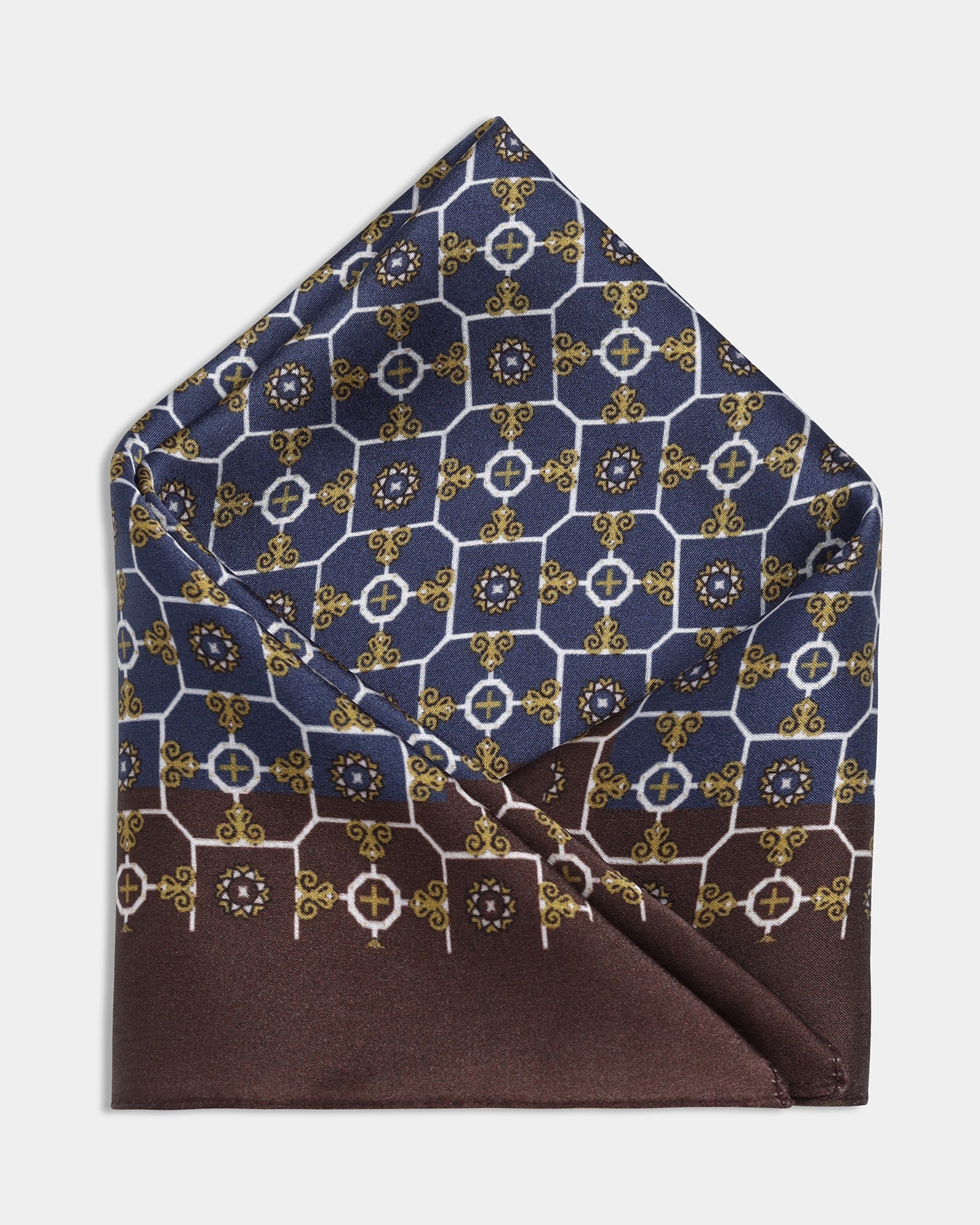 Blue Printed 100% Silk Pocket Square - Acorn