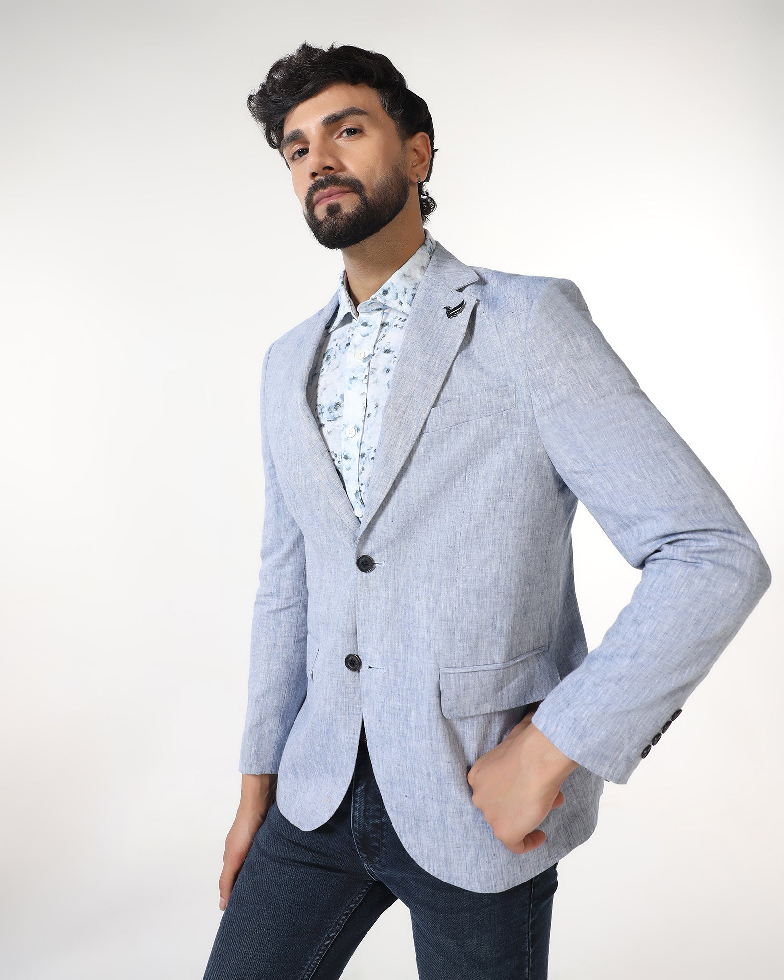 Blue Solid Blazer - Fiero