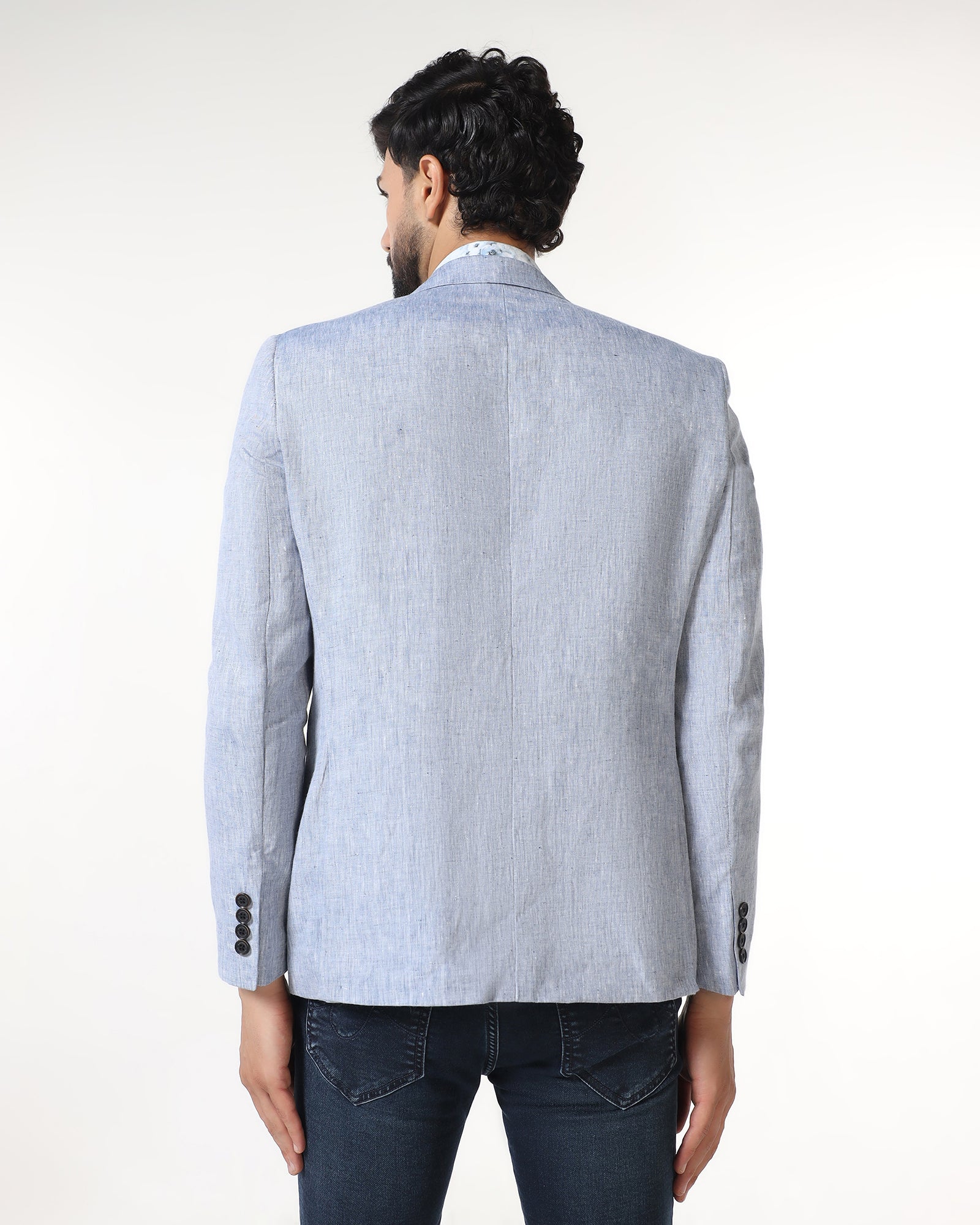 Blue Solid Blazer - Fiero