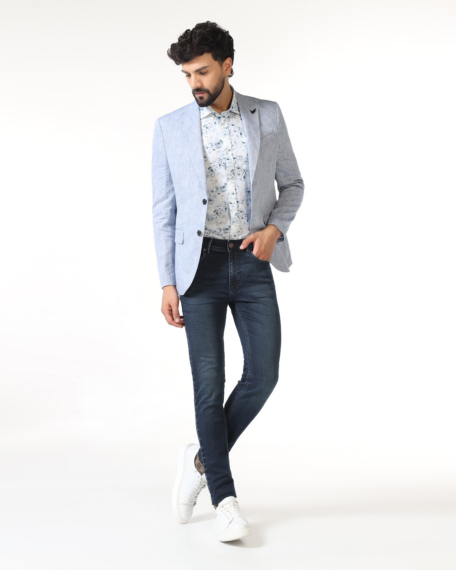 Blue Solid Blazer - Fiero