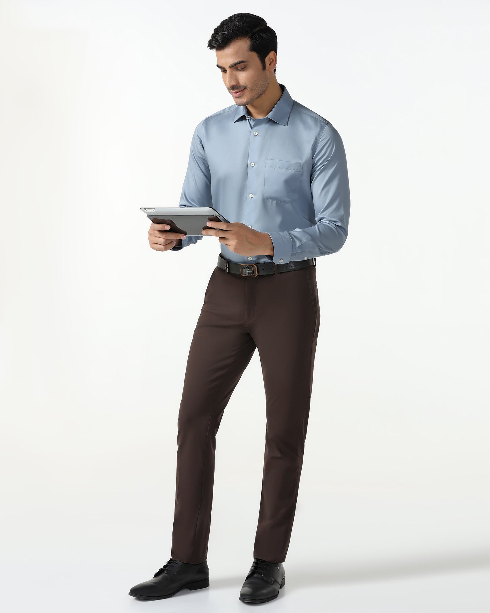 Blue Solid Shirt - Roger