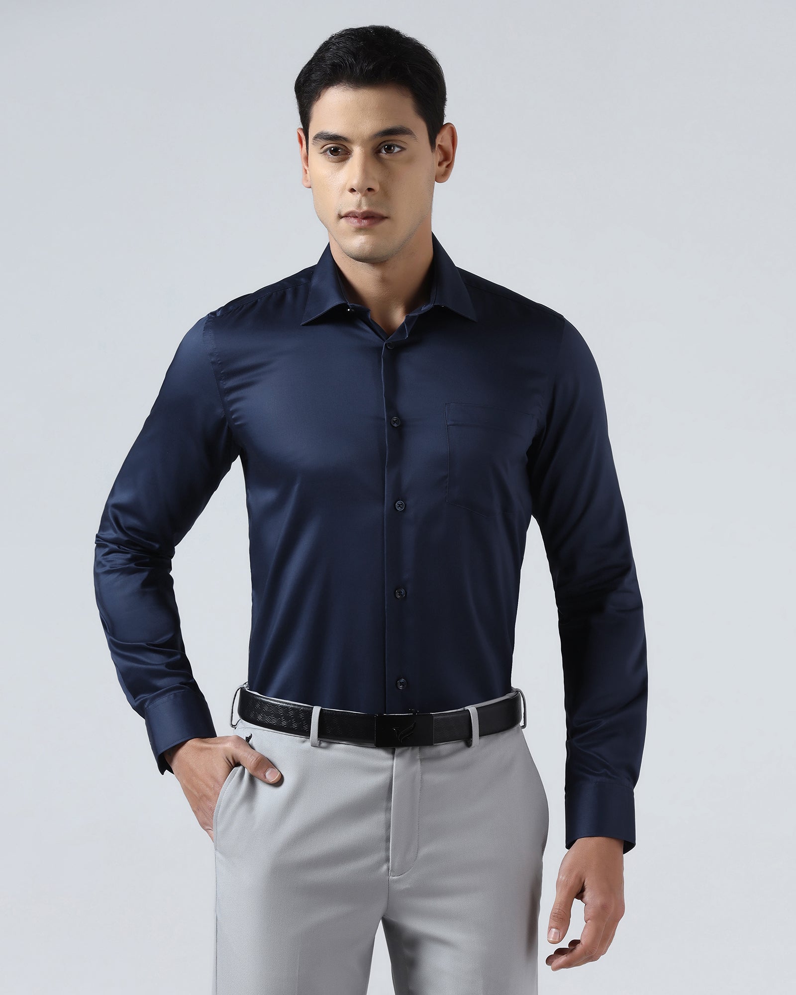 Blue Solid Shirt - Roger