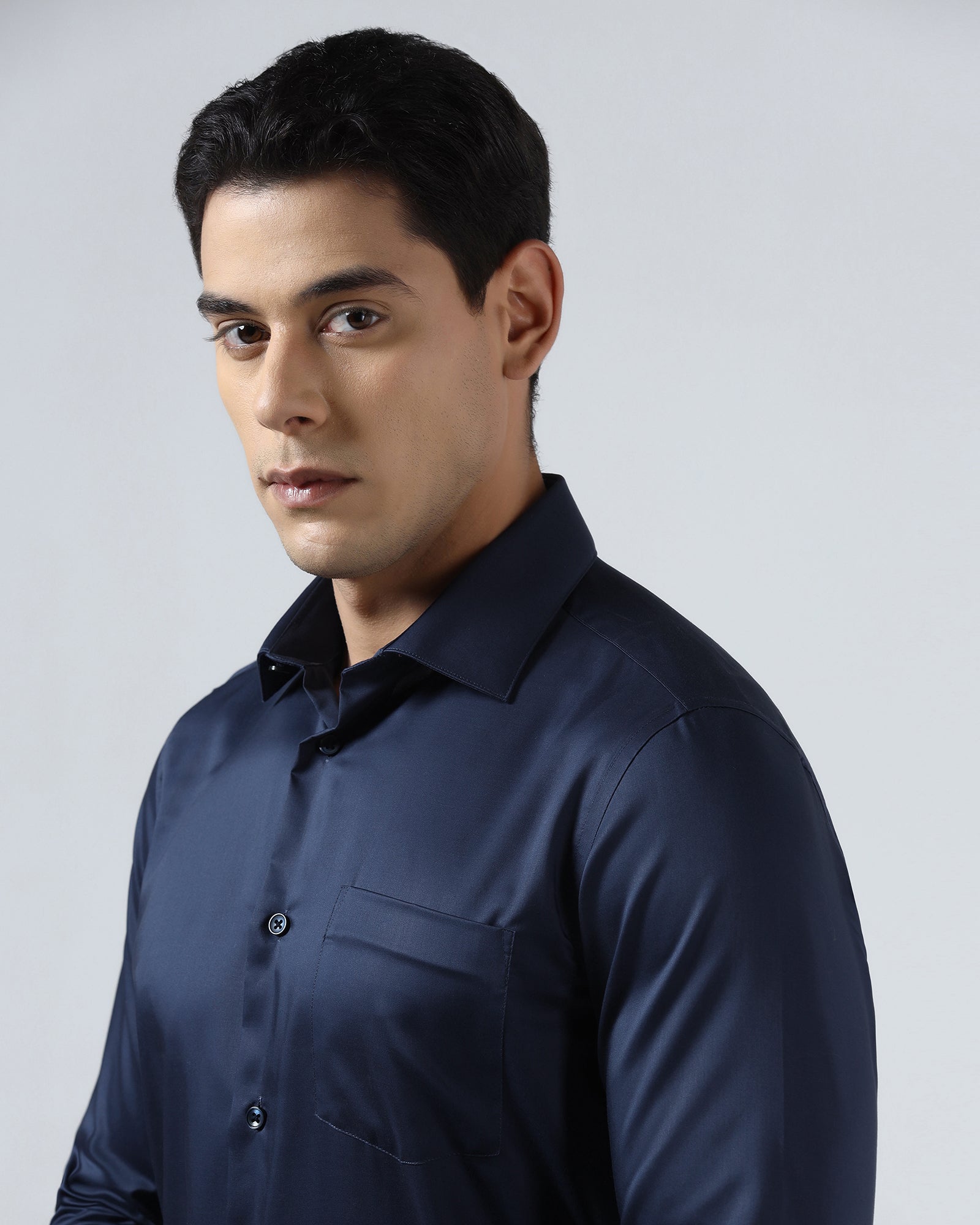 Blue Solid Shirt - Roger