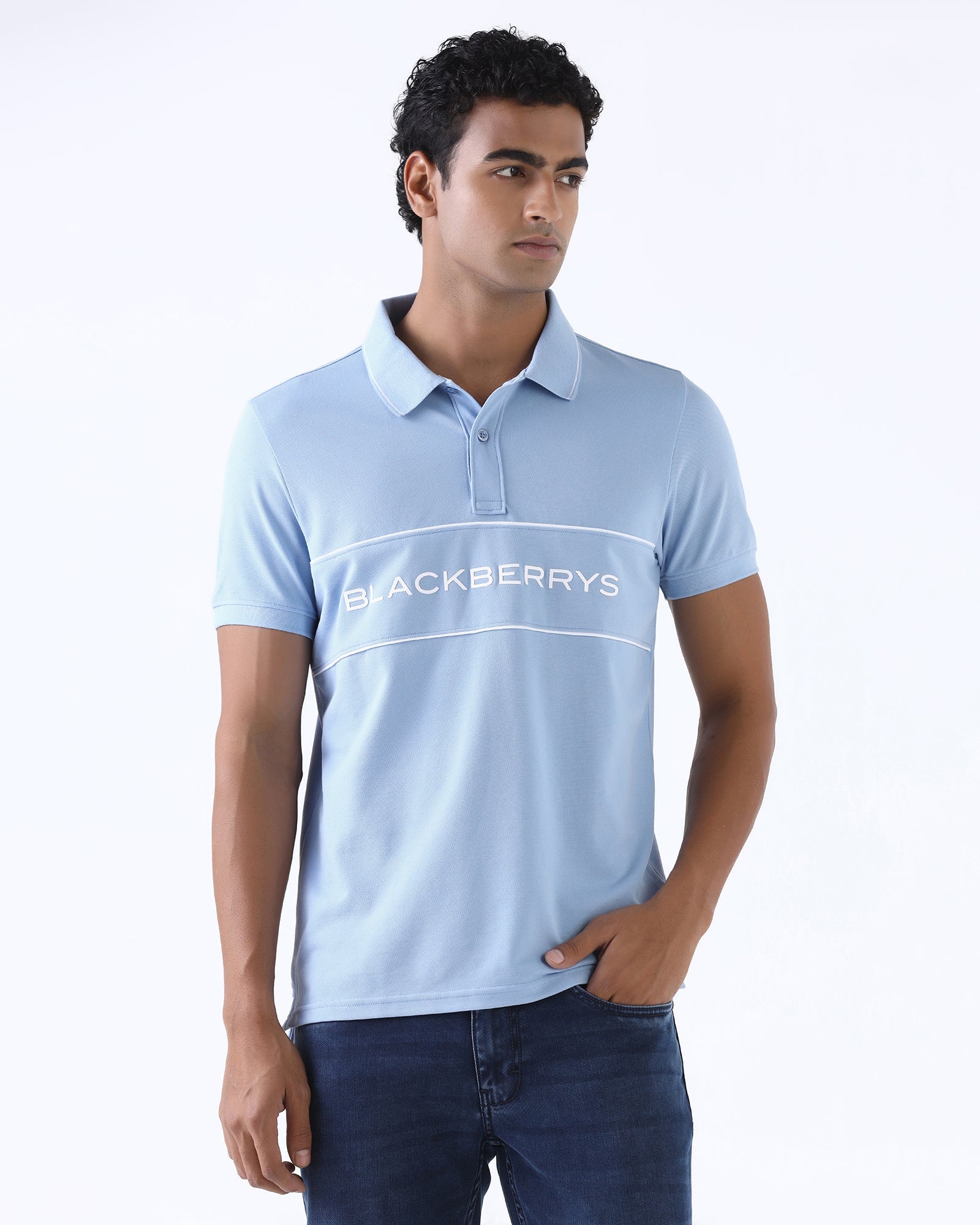 Blue Solid Polo - Rhoda