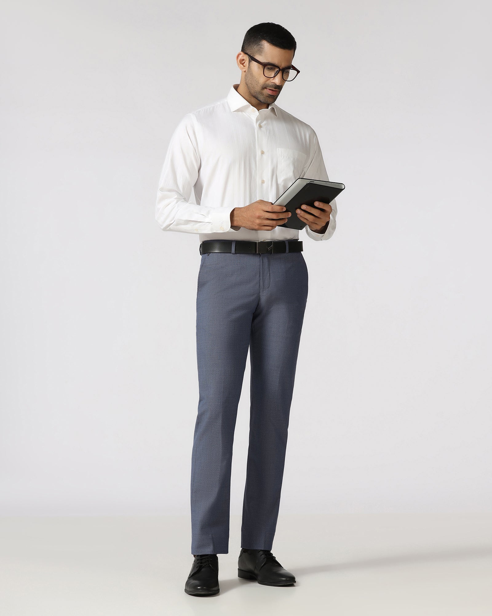 Blue Textured Trouser - Cuba