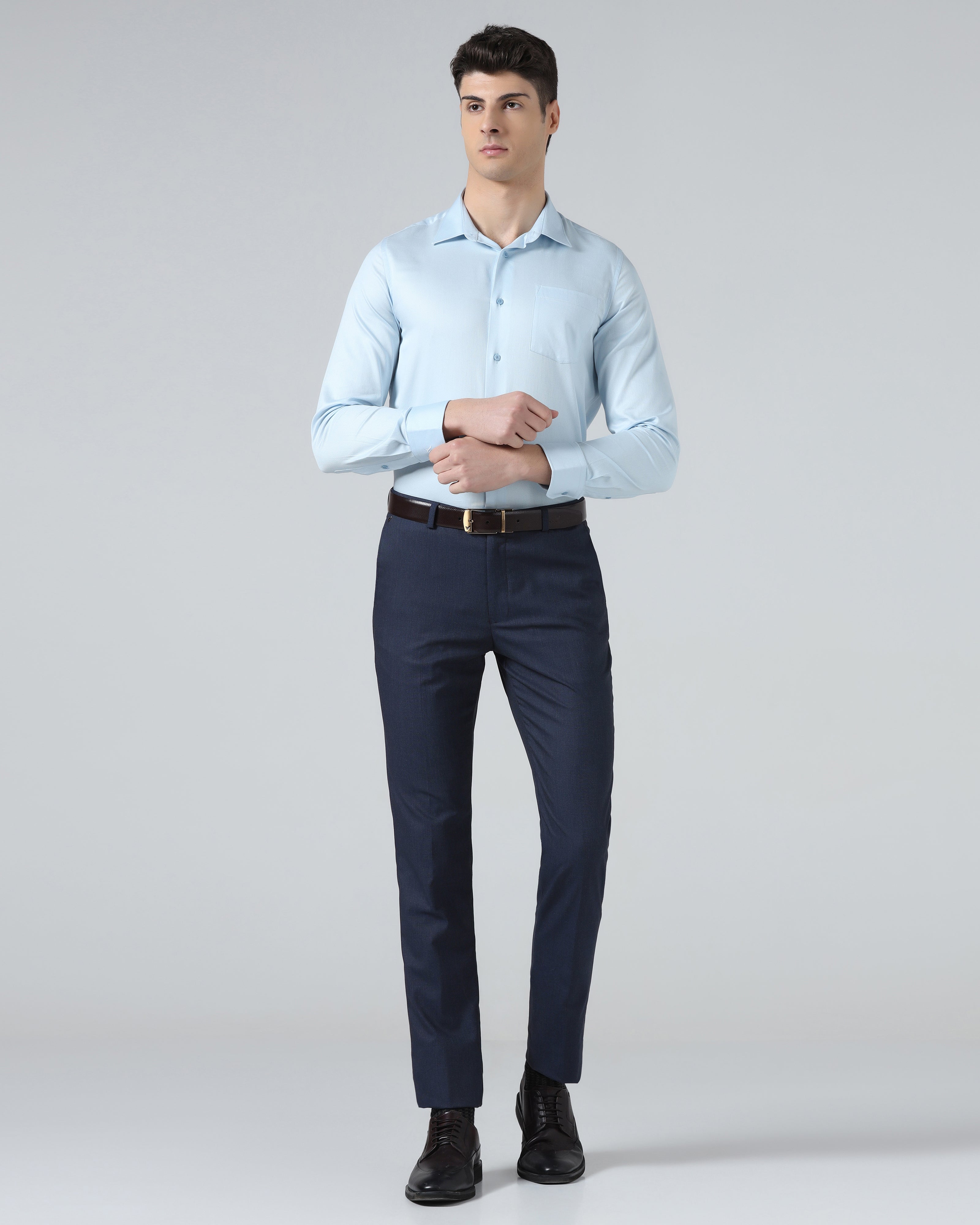 Blue Textured Trouser