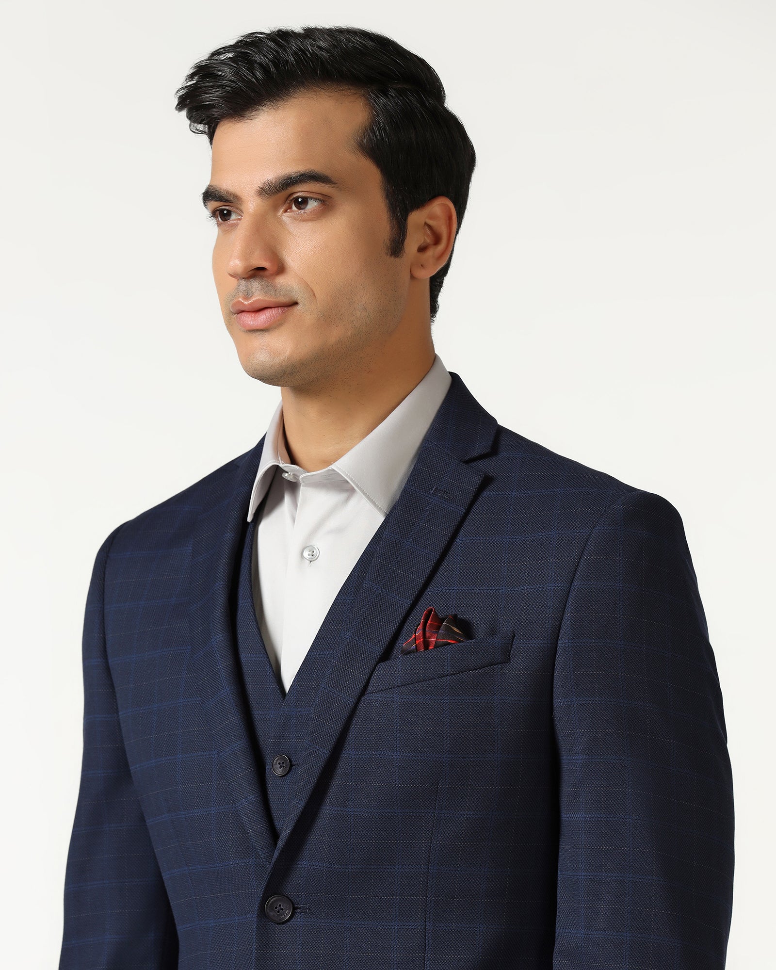 Blue Three Piece Check Suit - Qester