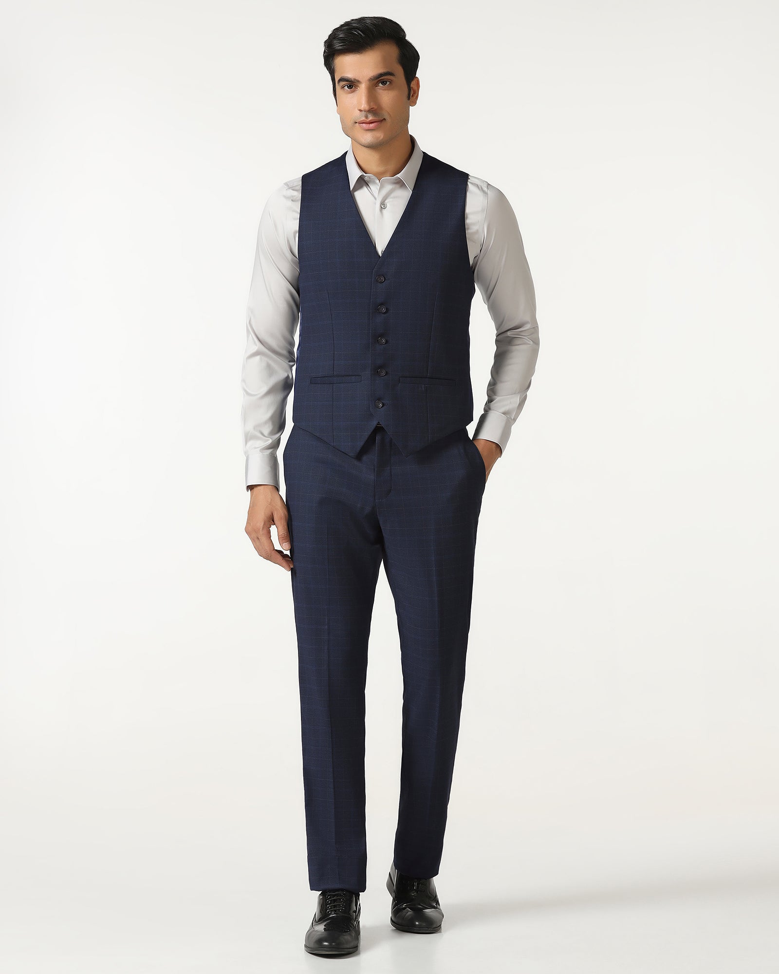 Blue Three Piece Check Suit - Qester