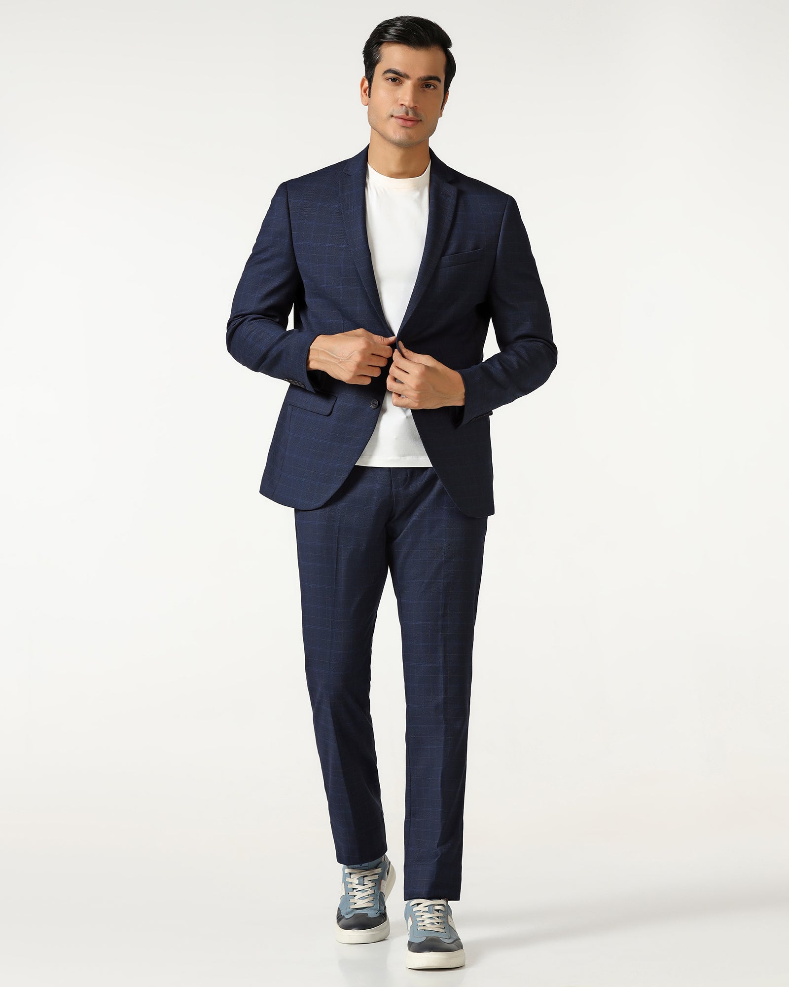 Blue Three Piece Check Suit - Qester