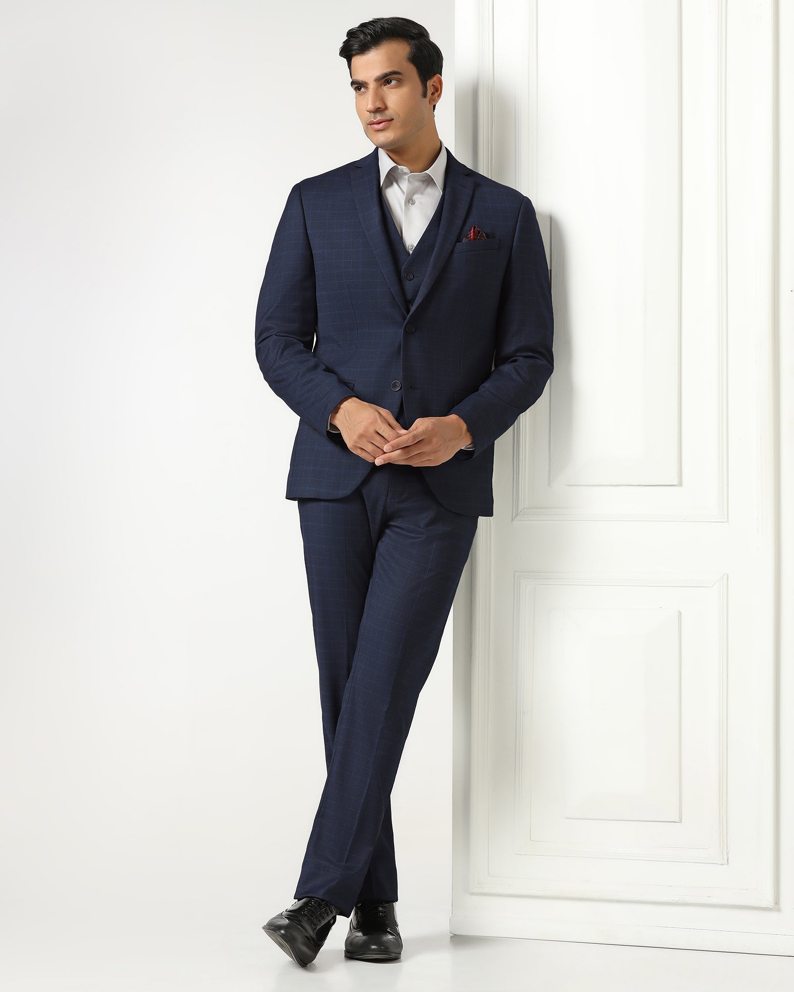Blue Three Piece Check Suit - Qester