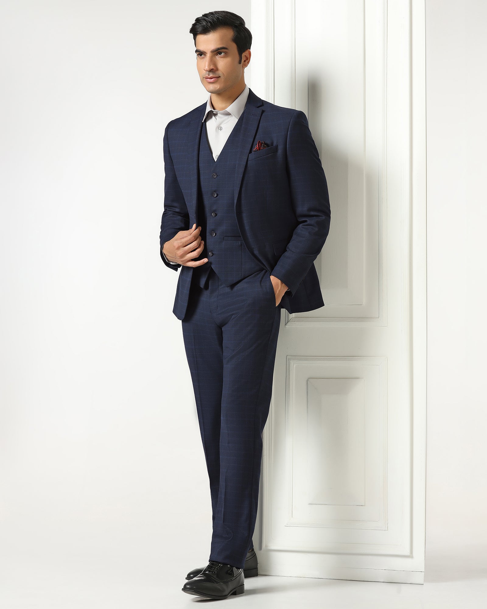 Blue Three Piece Check Suit - Qester