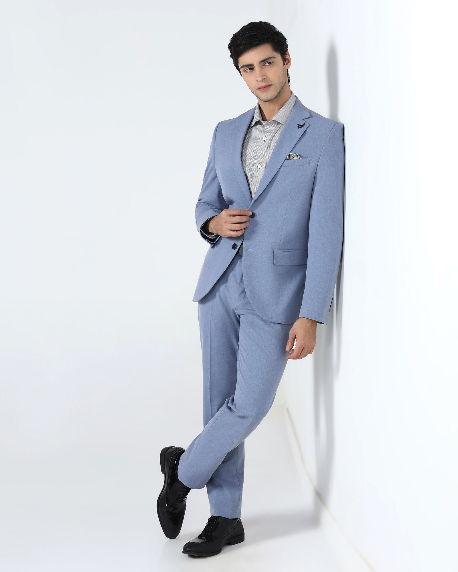 Blue Two Piece Solid Suit - Hedra