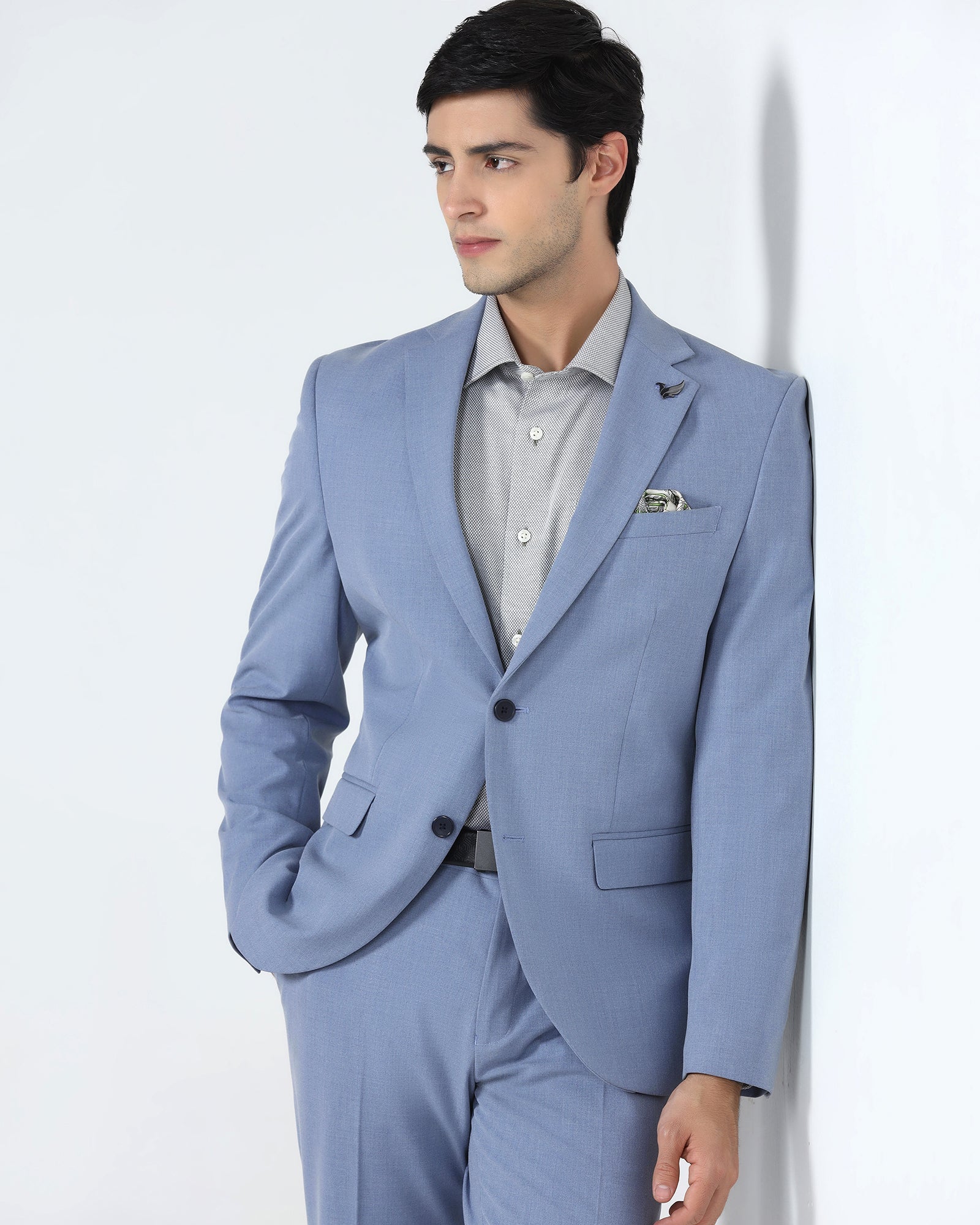 Blue Two Piece Solid Suit - Hedra